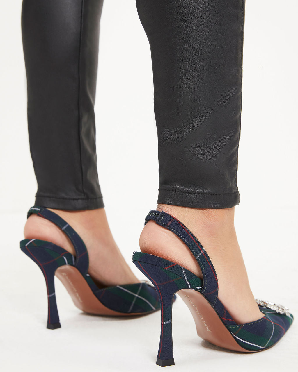 Noella Plaid Embellished Slingback Heel