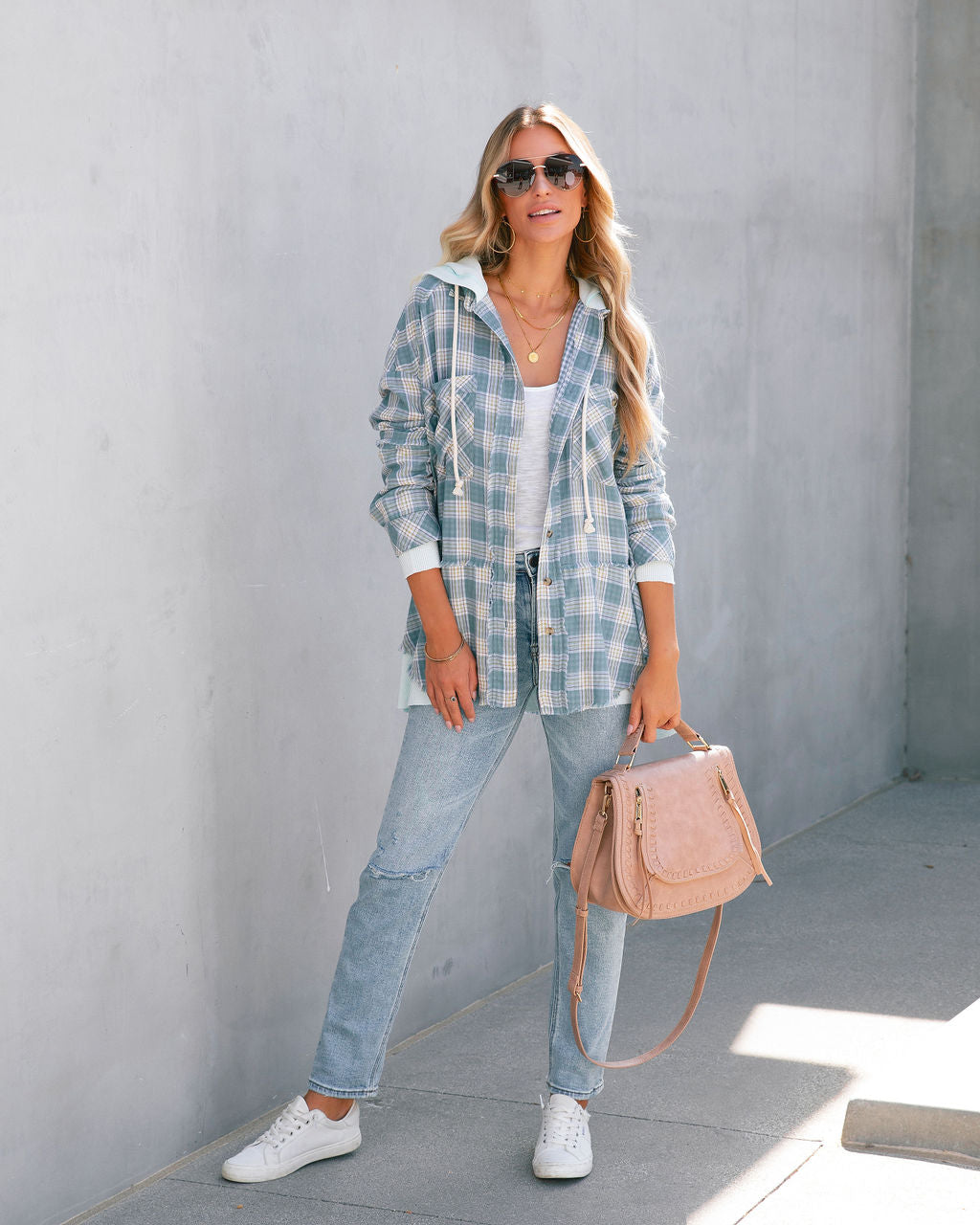 Remy Cotton Frayed Hooded Plaid Top - SALE