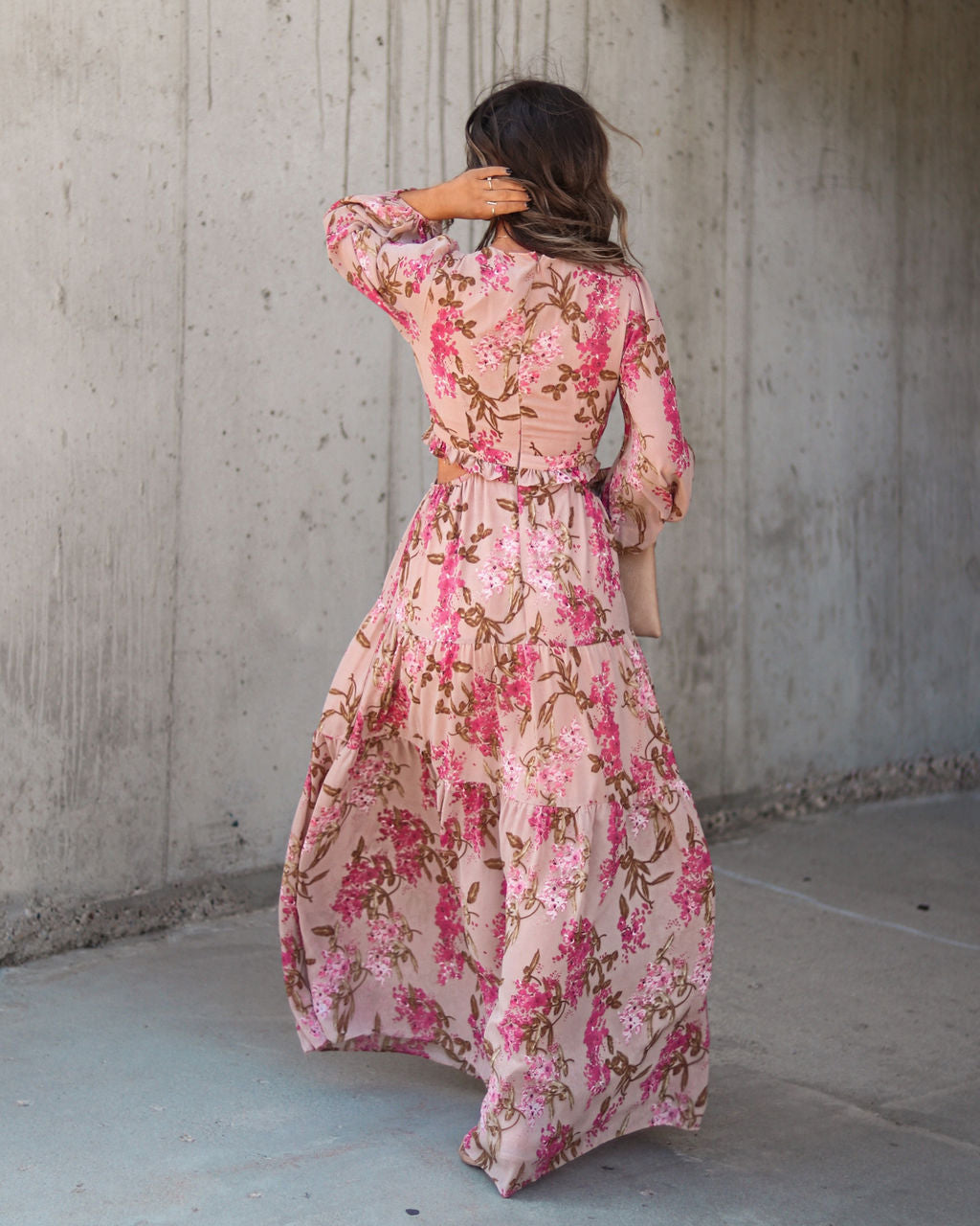 Vineyard Romance Floral Side Cutout Maxi Dress