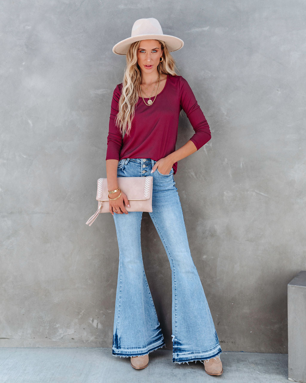 Elm Ribbed Long Sleeve Top - Burgundy - SALE