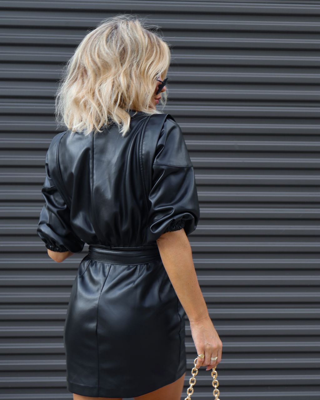 Sleek To The Nines Belted Faux Leather Mini Dress - Black