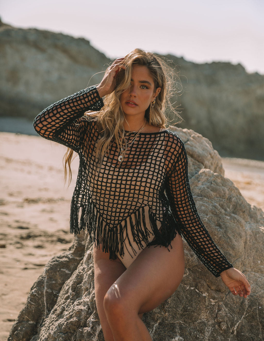 Susanna Fringe Open Knit Top - Black - FINAL SALE