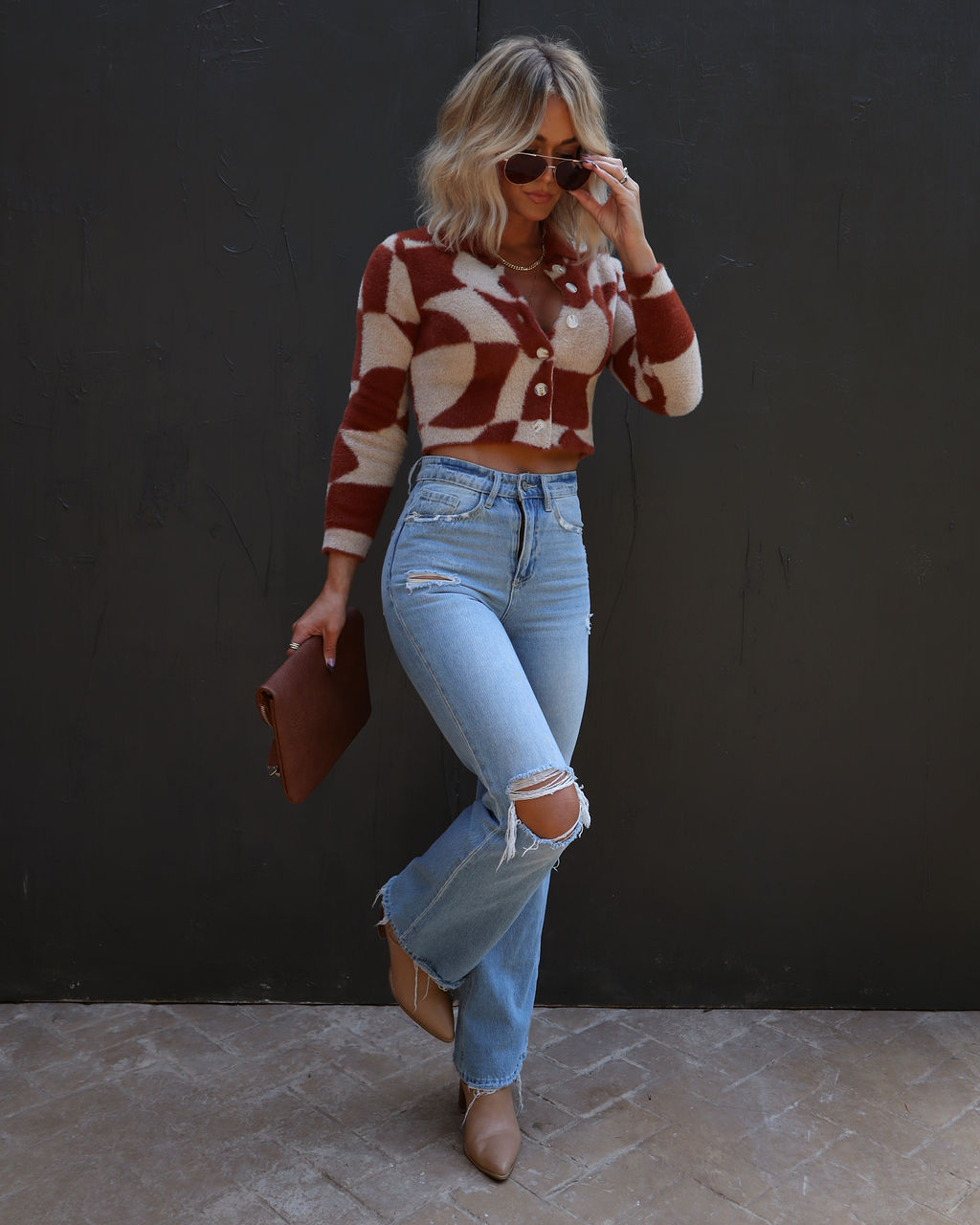 Janet Fuzzy Knit Collared Cardigan