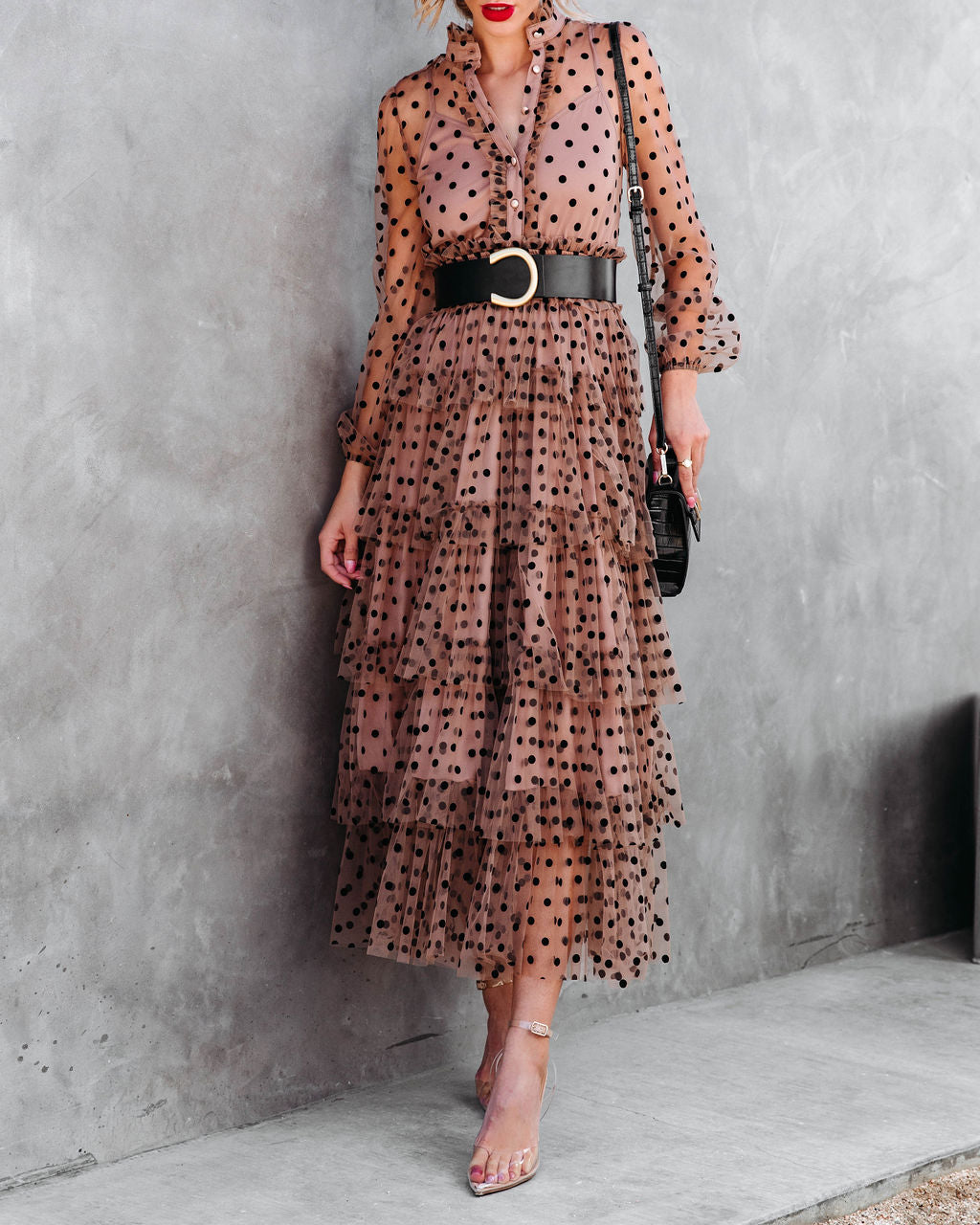 PREORDER - Ella Polka Dot Tiered Tulle Maxi Dress