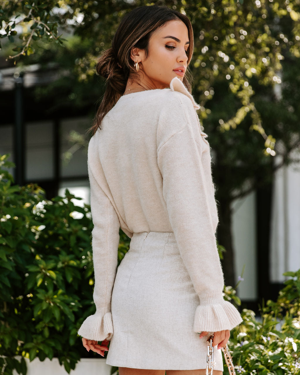 Annette Knit Ruffle Pullover Sweater - Ivory