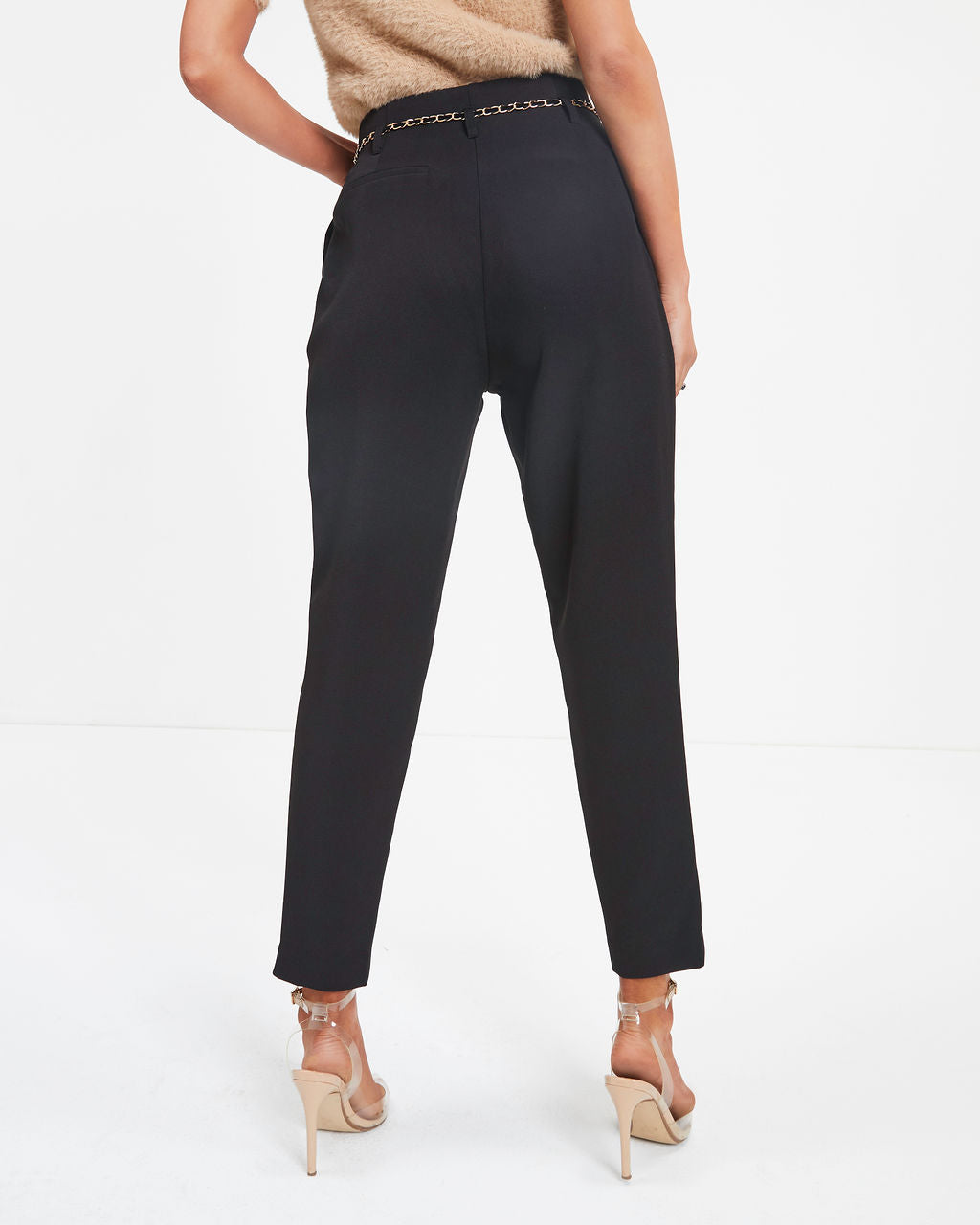 Classic Business Pocketed Chain Belt Trousers - Black