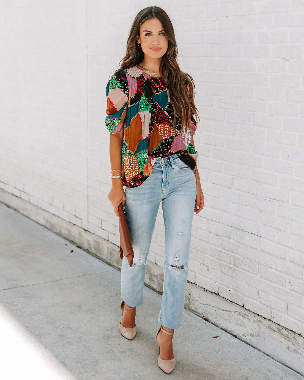 Sally Patchwork Puff Sleeve Top