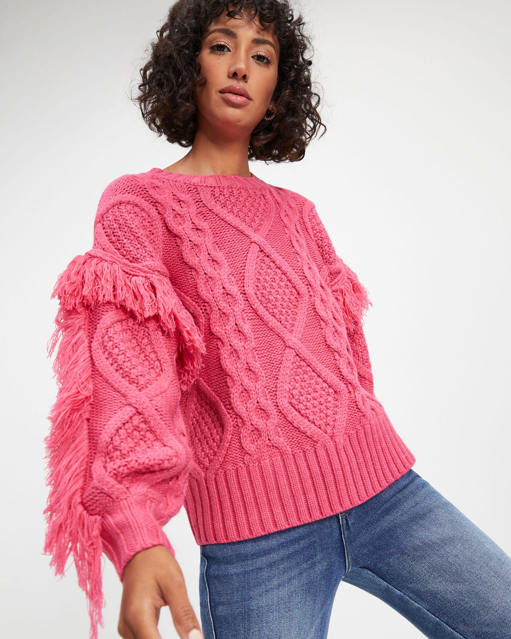 Sun Goes Down Cable Knit Fringe Pullover Sweater - Magenta - FINAL SALE