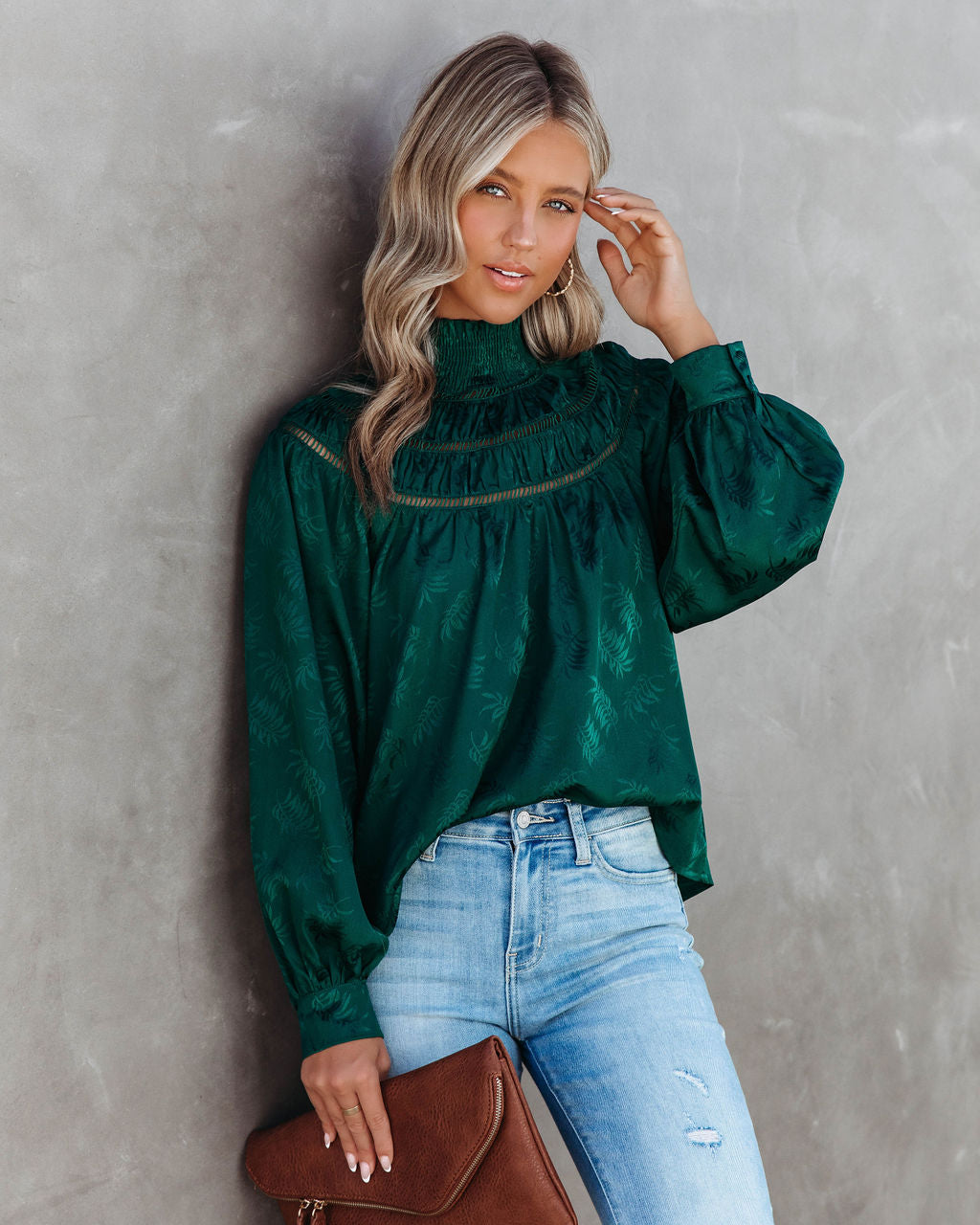 Rococo Mock Neck Top - Pine