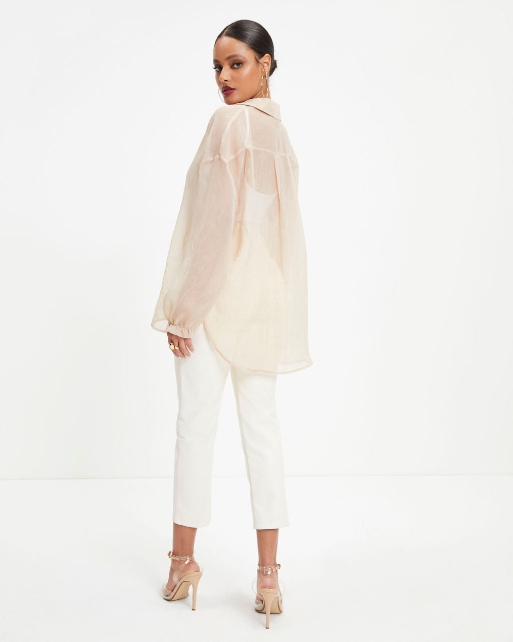 Oh Hey Lucy Organza Button Down Top - Beige