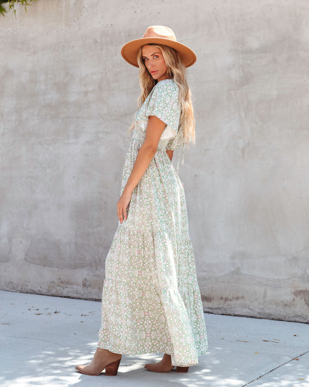 Stellan Floral Smocked Maxi Dress - Green Tea - FINAL SALE