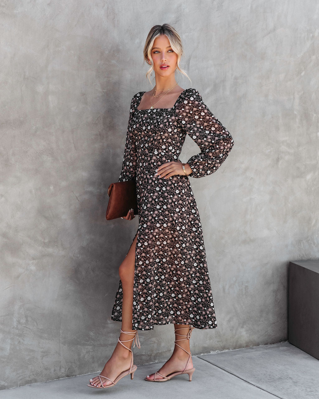 Enchant Me Printed Slit Midi Dress