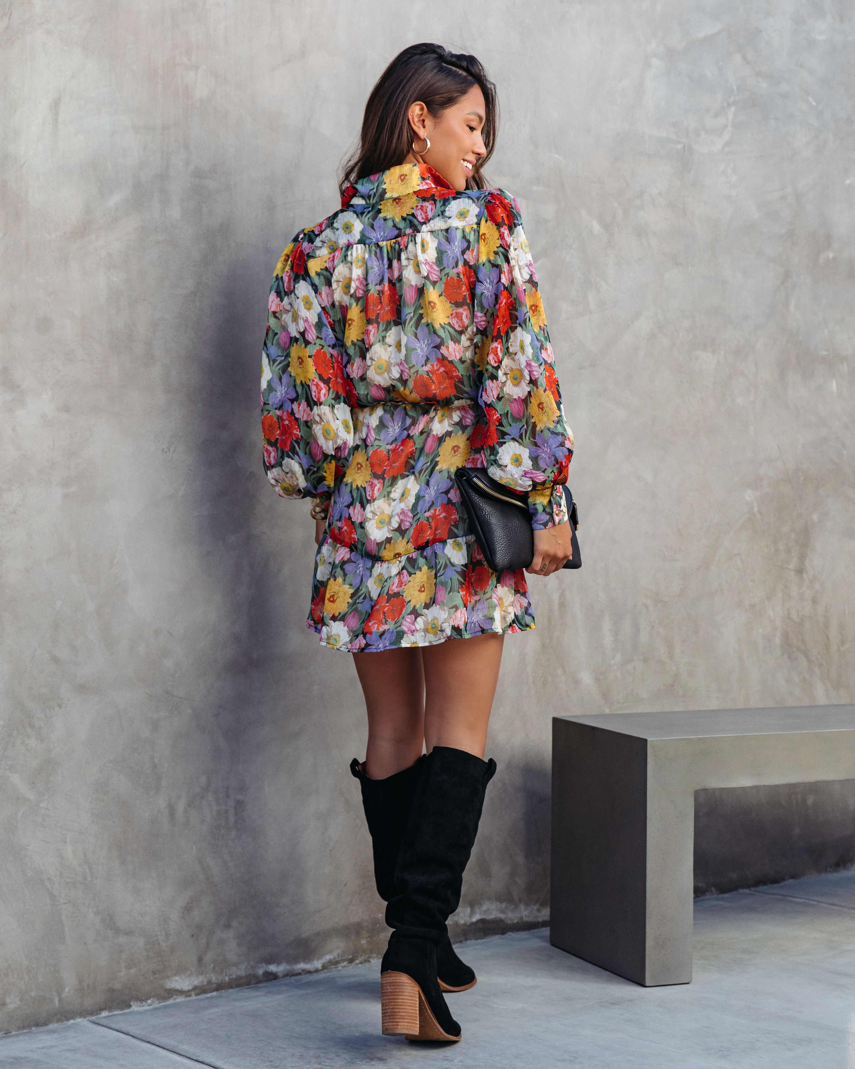 Every Girls Dream Floral Balloon Sleeve Button Down Mini Dress