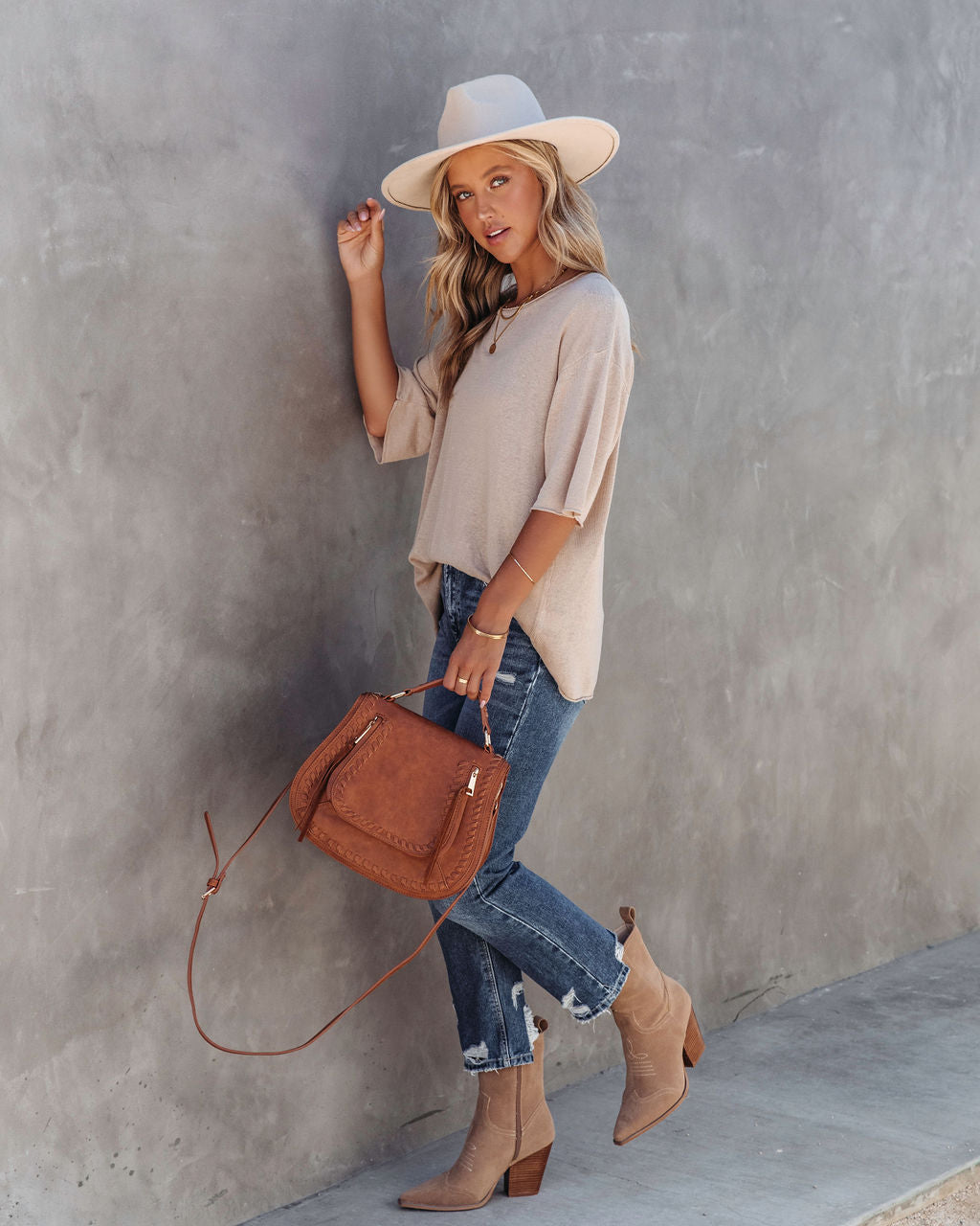 Abigail Knit Relaxed Short Sleeve Top - Mocha