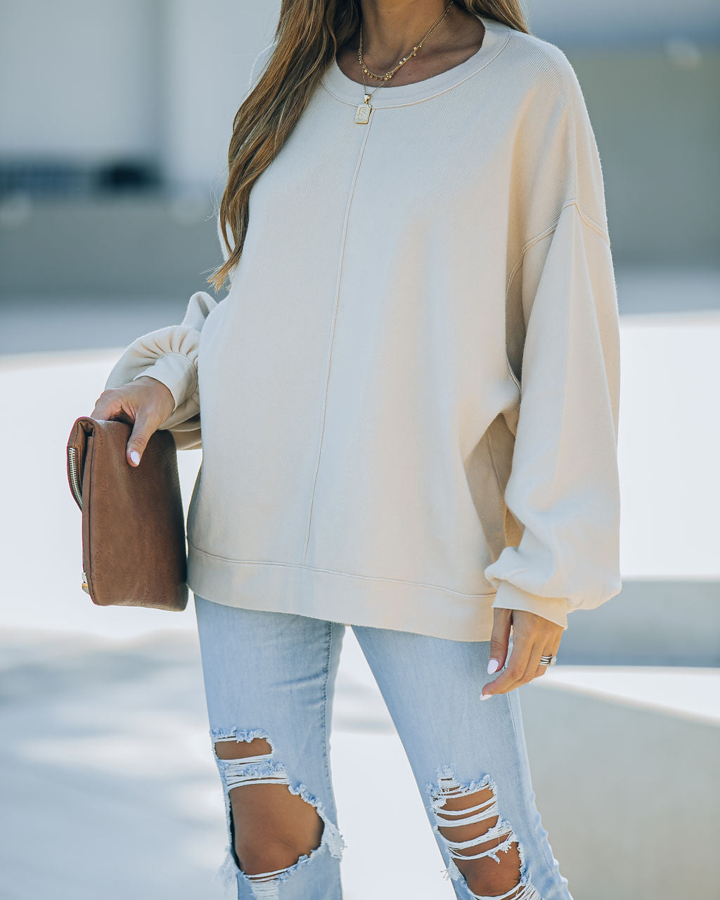 Running Errands Knit Oversized Pullover Sweater - Cream