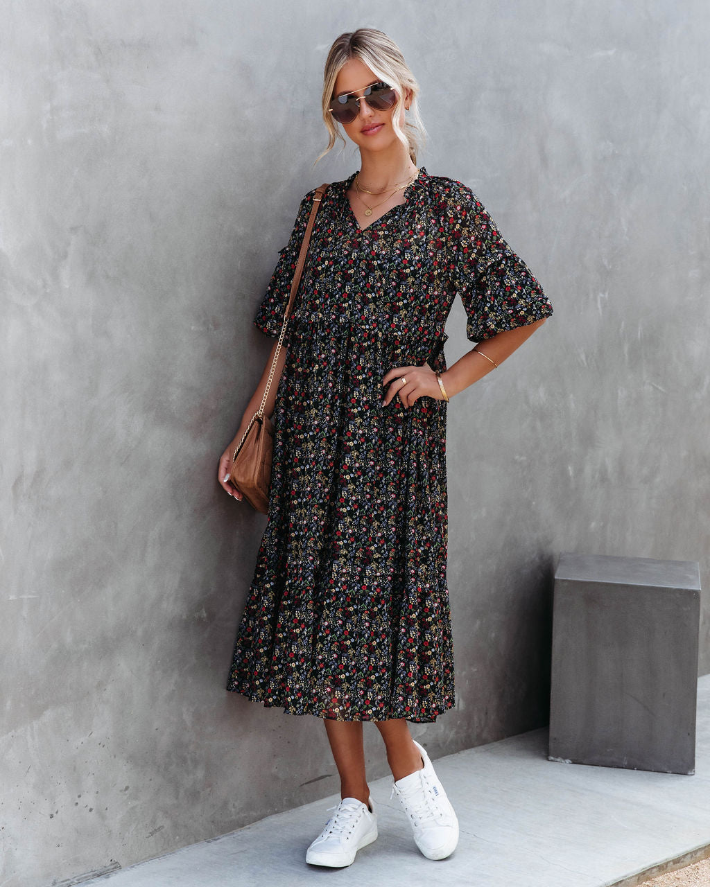 Sweetie Dear Floral Puff Sleeve Midi Dress