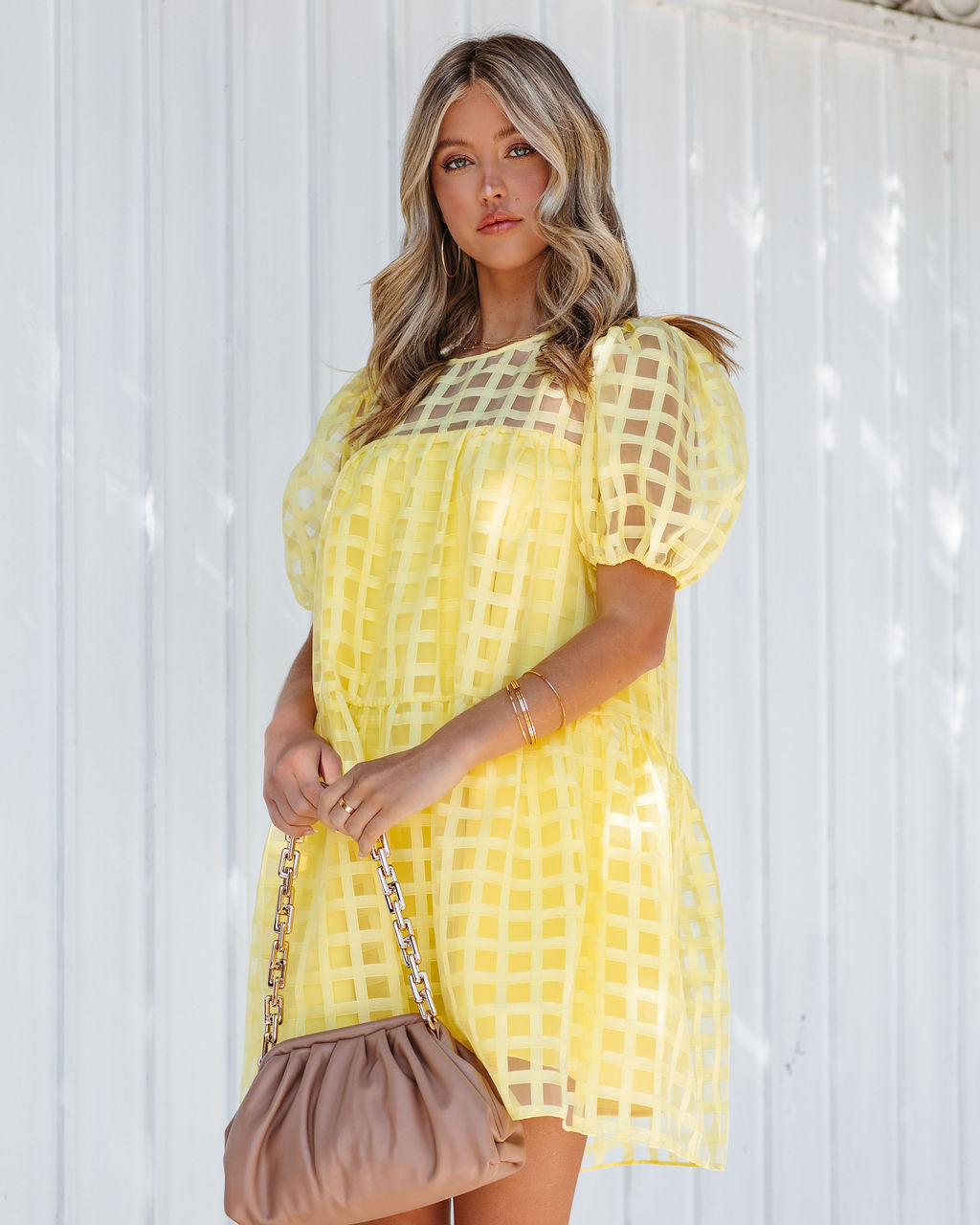 Stevens Puff Sleeve Babydoll Dress - Yellow - SALE