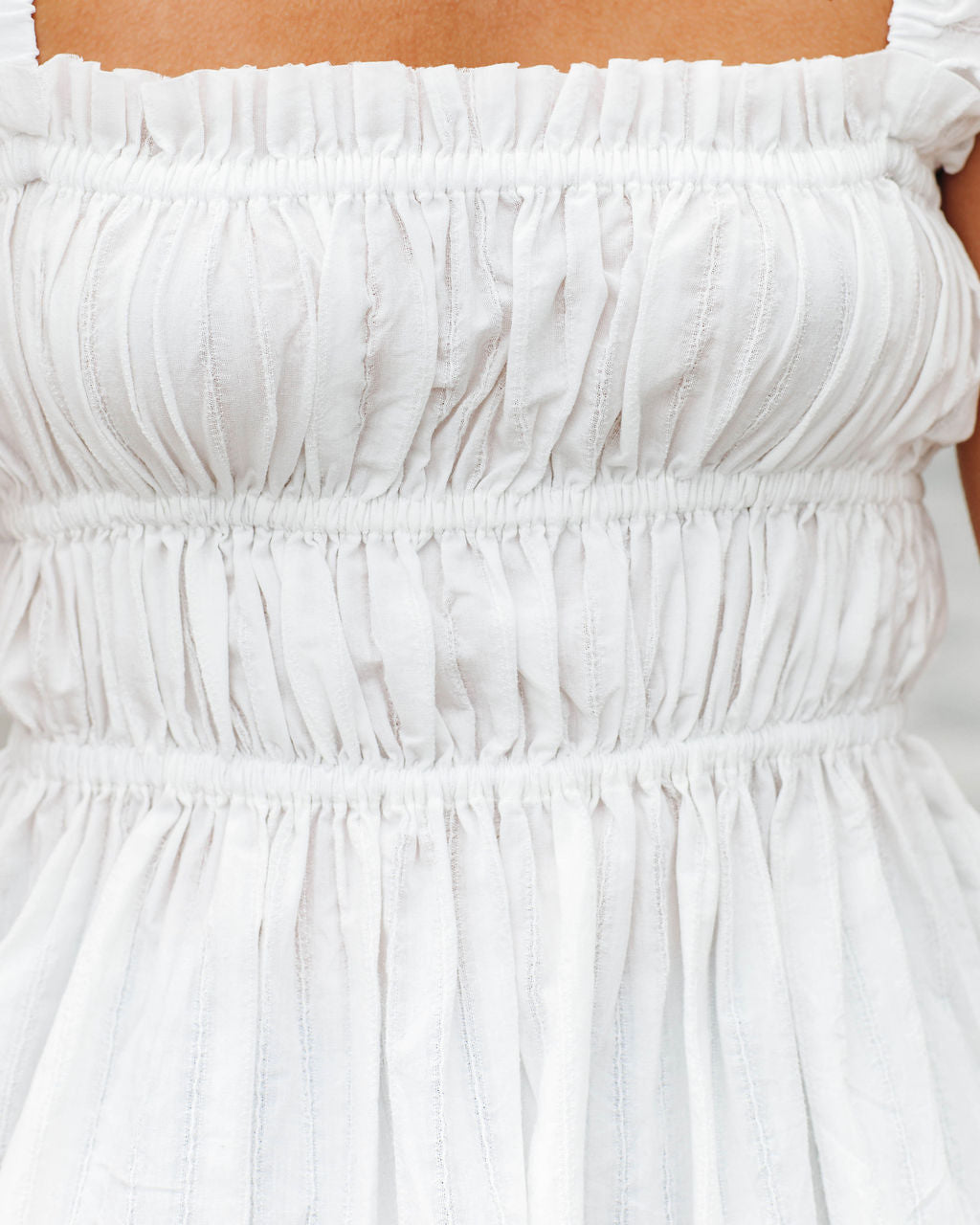 Into The Shores Frayed Smocked Cotton Top - White - FINAL SALE