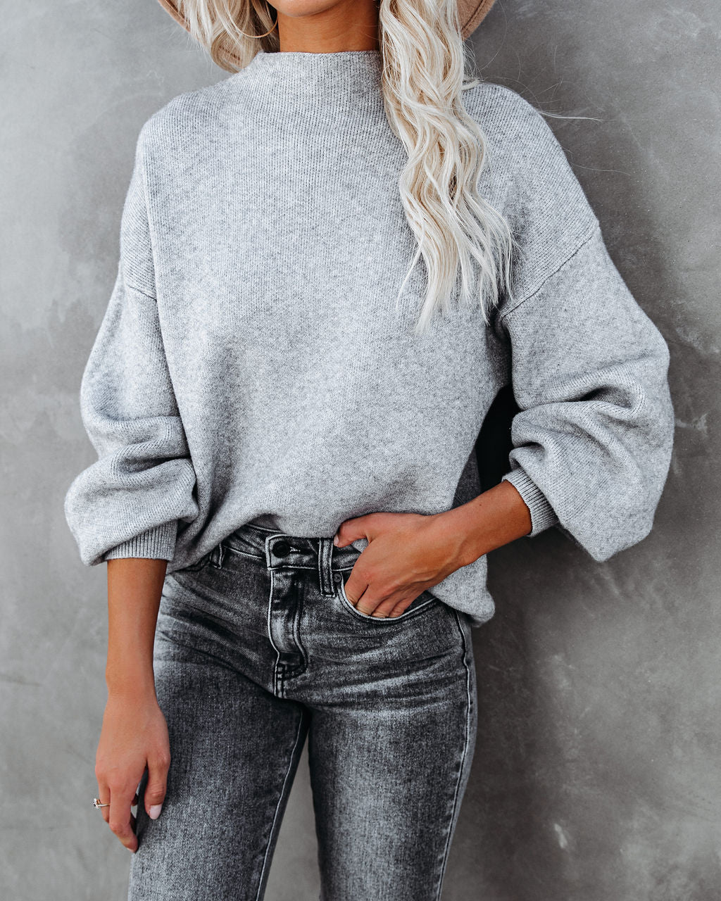 Amsterdam Mock Neck Sweater - Heather Grey
