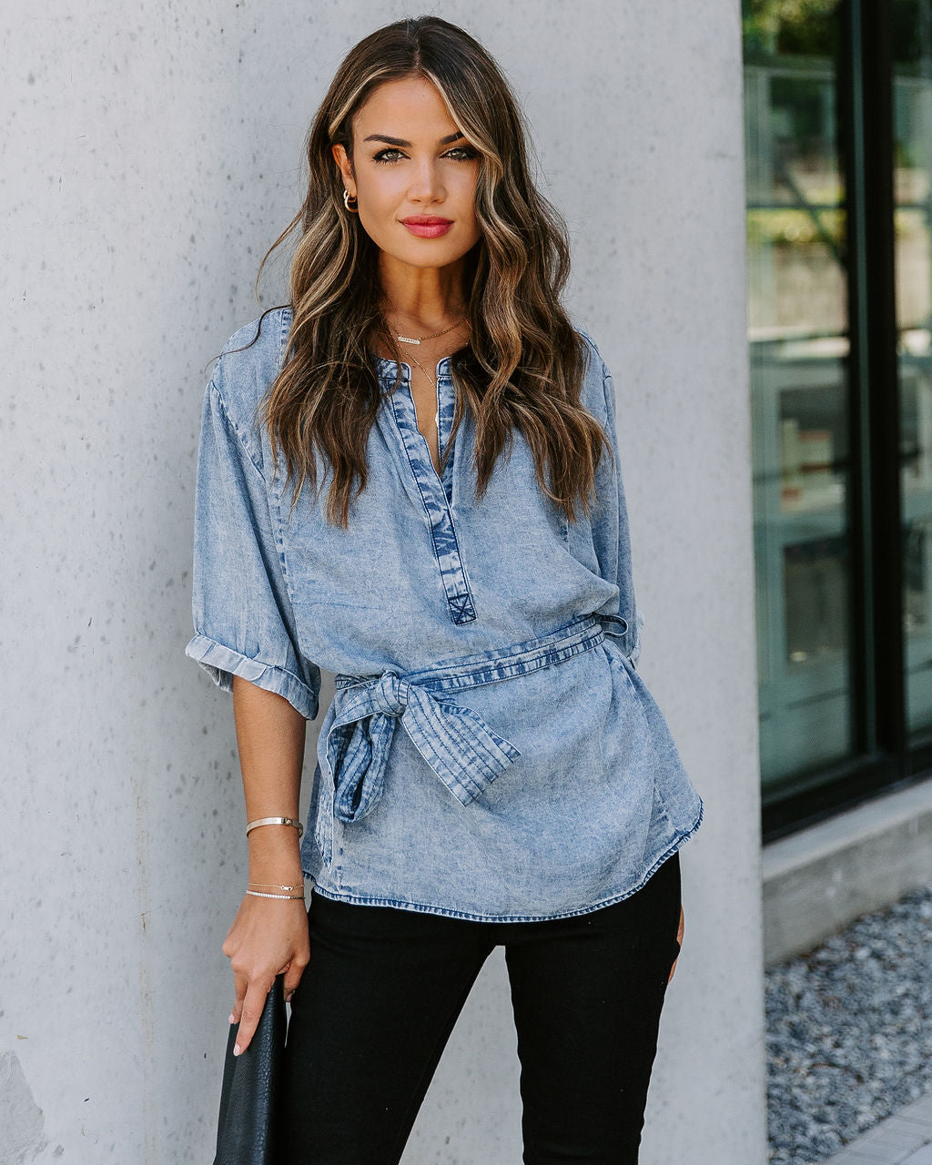 Jilly Tencel Tie Top - Washed Indigo