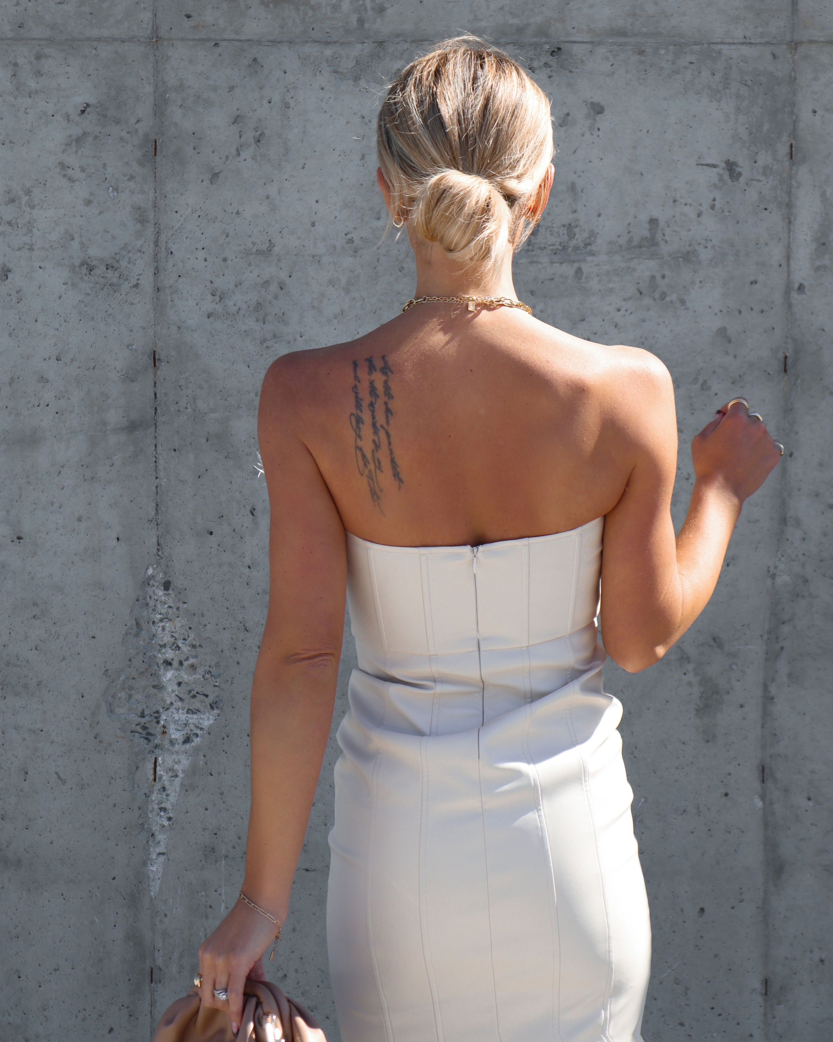 No Competition Here Faux Leather Feather Trim Midi Dress - Ecru