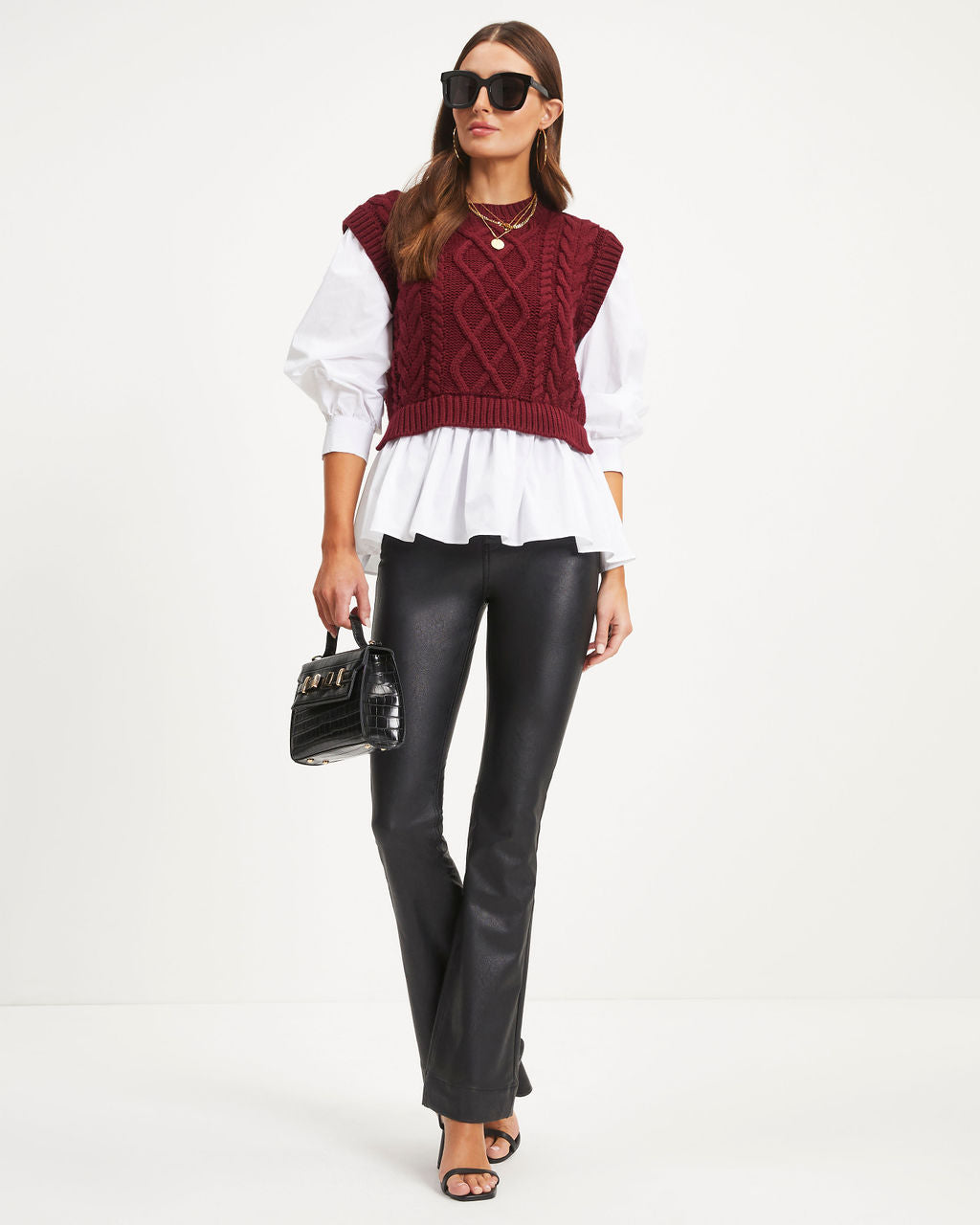 Carmine Contrast Knit Top - Burgundy