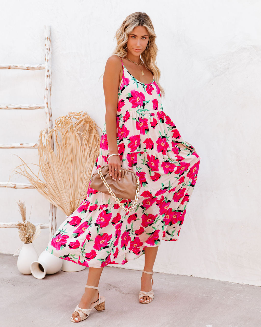 Koa Pocketed Floral Tiered Midi Dress - SALE
