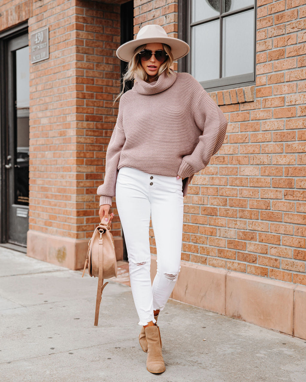 Terrance Cowl Neck Knit Sweater - Taupe - SALE