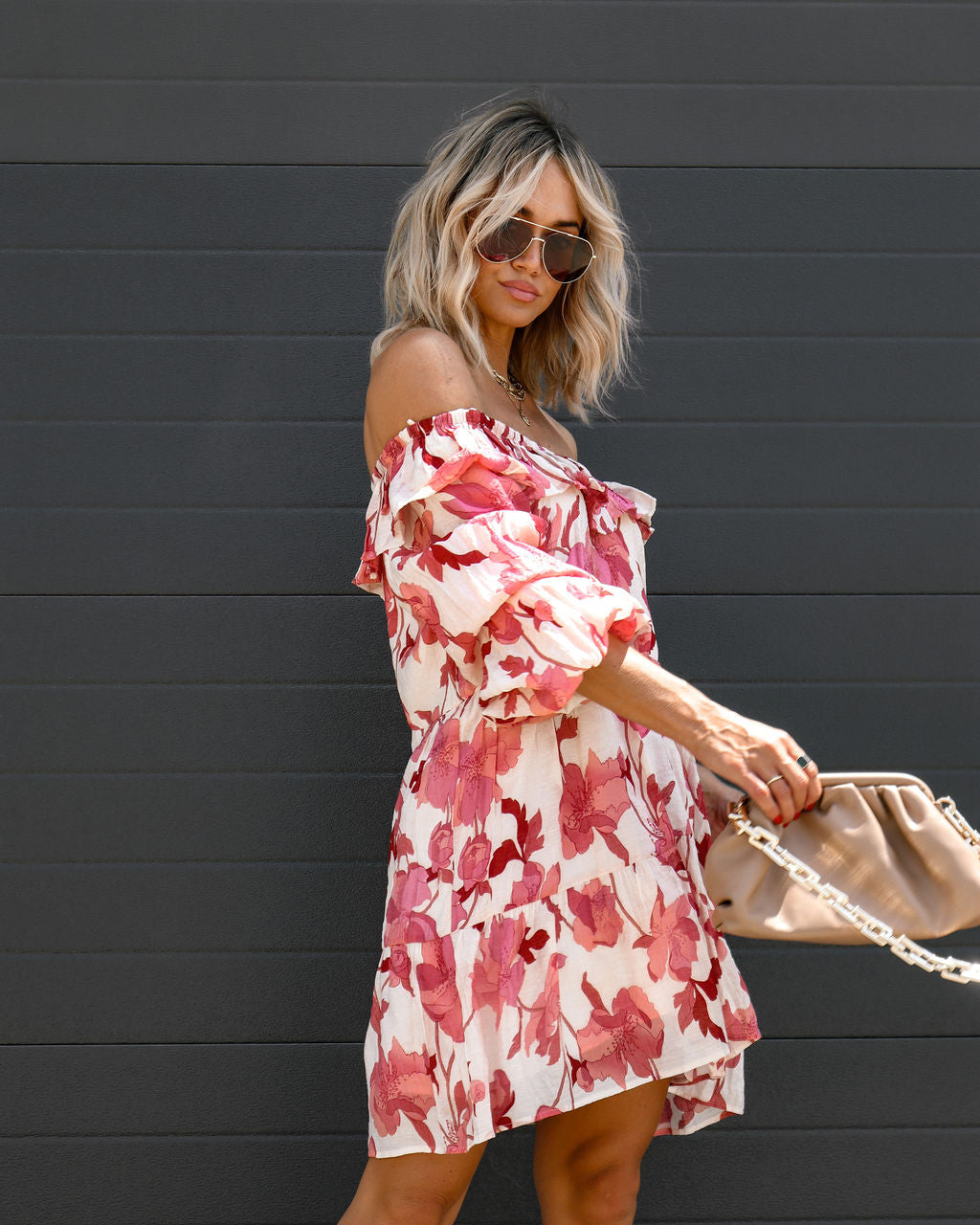 Margaret Floral Ruffle Off The Shoulder Mini Dress