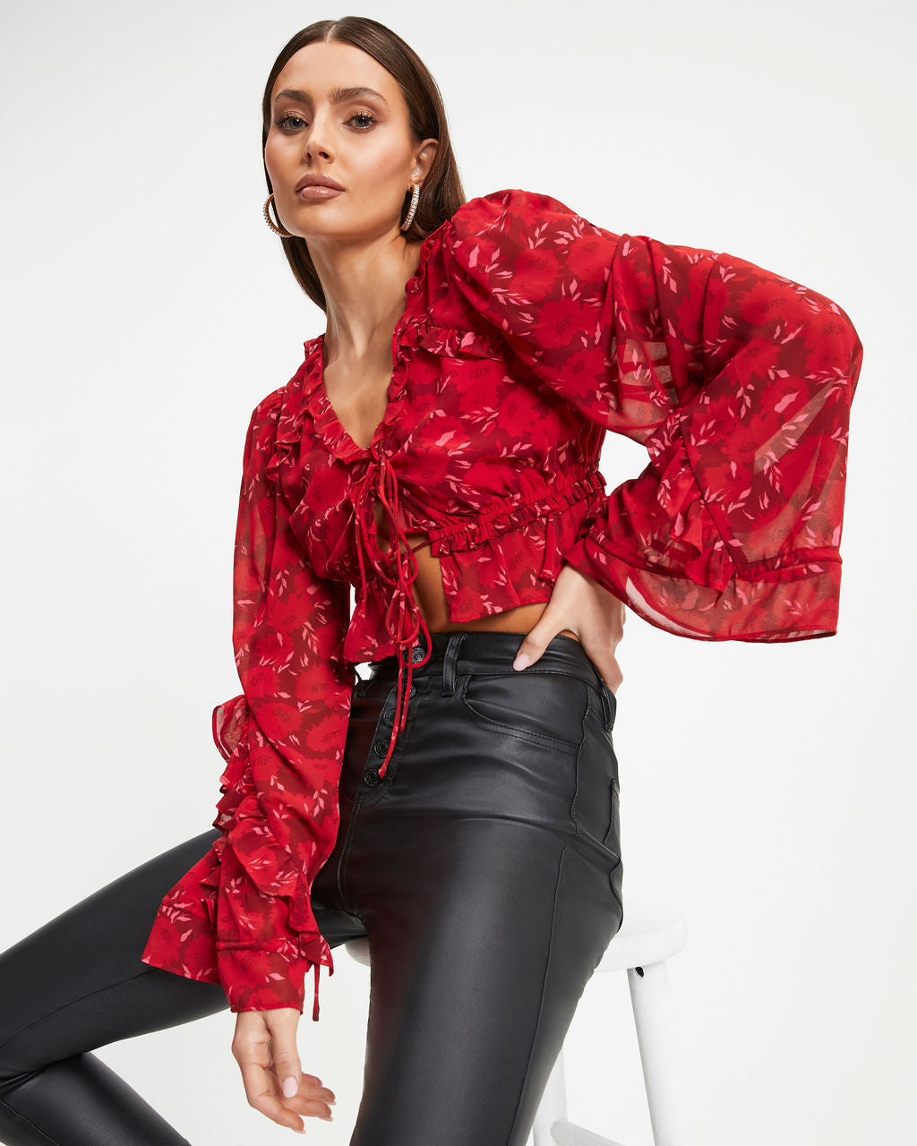 Valentine Floral Front Tie Top