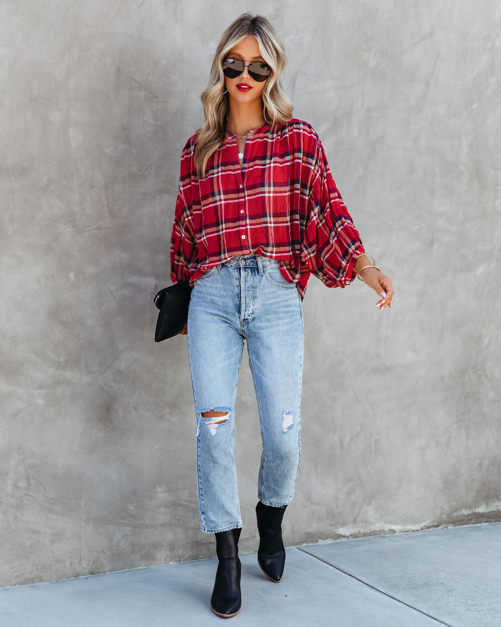 Applecrest Plaid Cotton Button Up Top - SALE