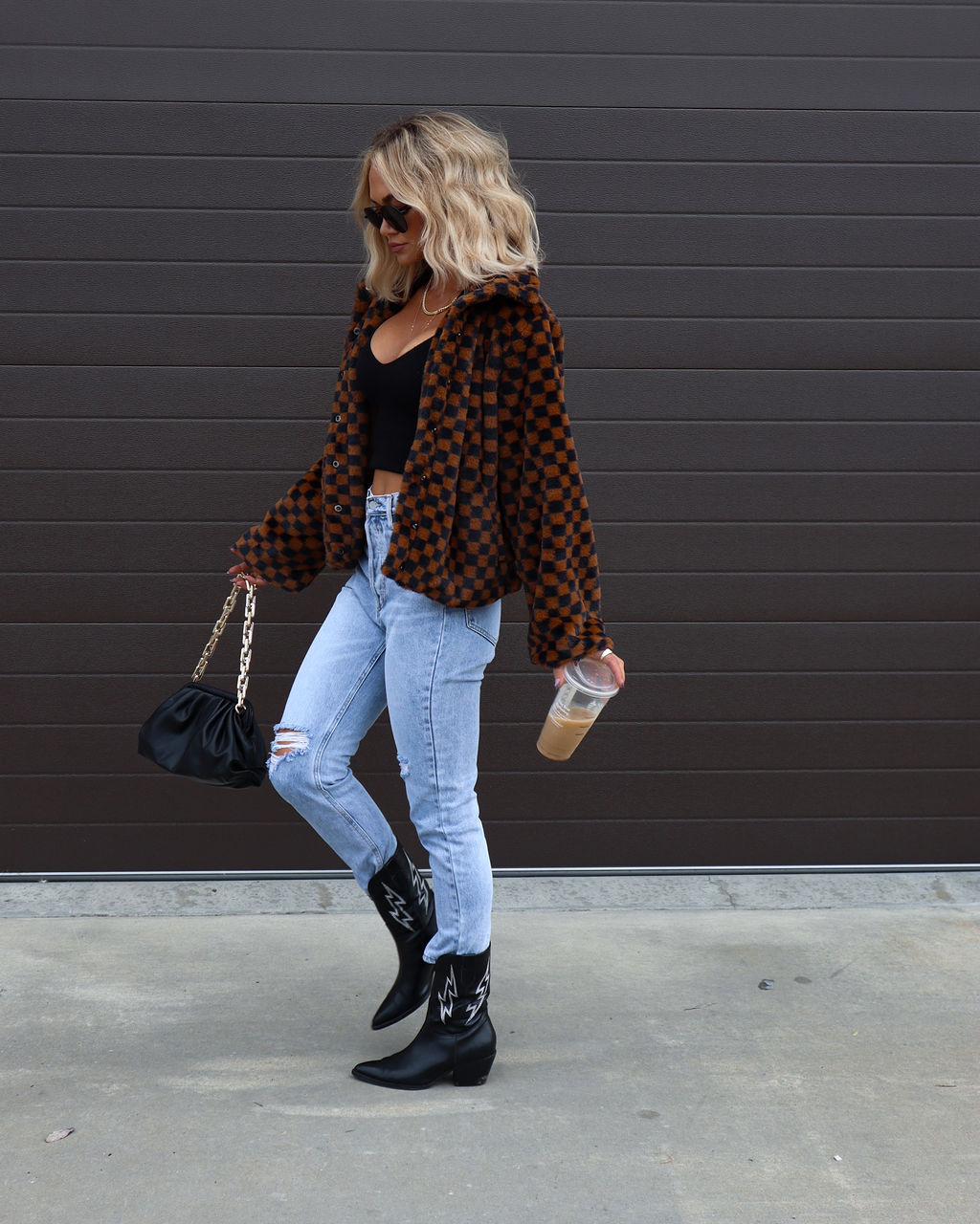 Completely Checked Out Pocketed Faux Fur Jacket