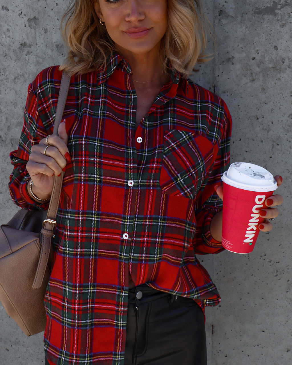 Peppermint Mocha Mood Plaid Button Down Top