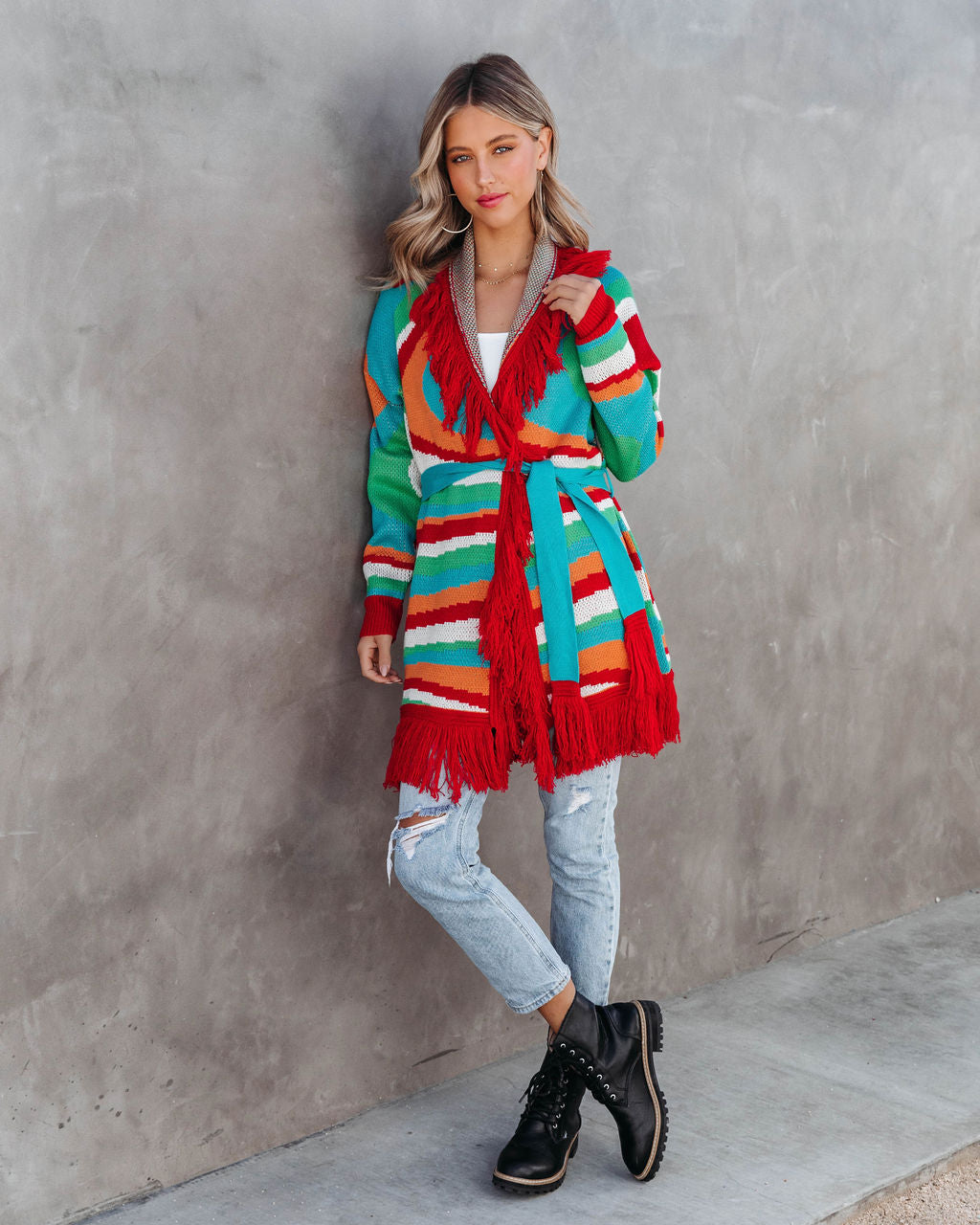 Let The Good Times Roll Knit Fringe Cardigan - Multi