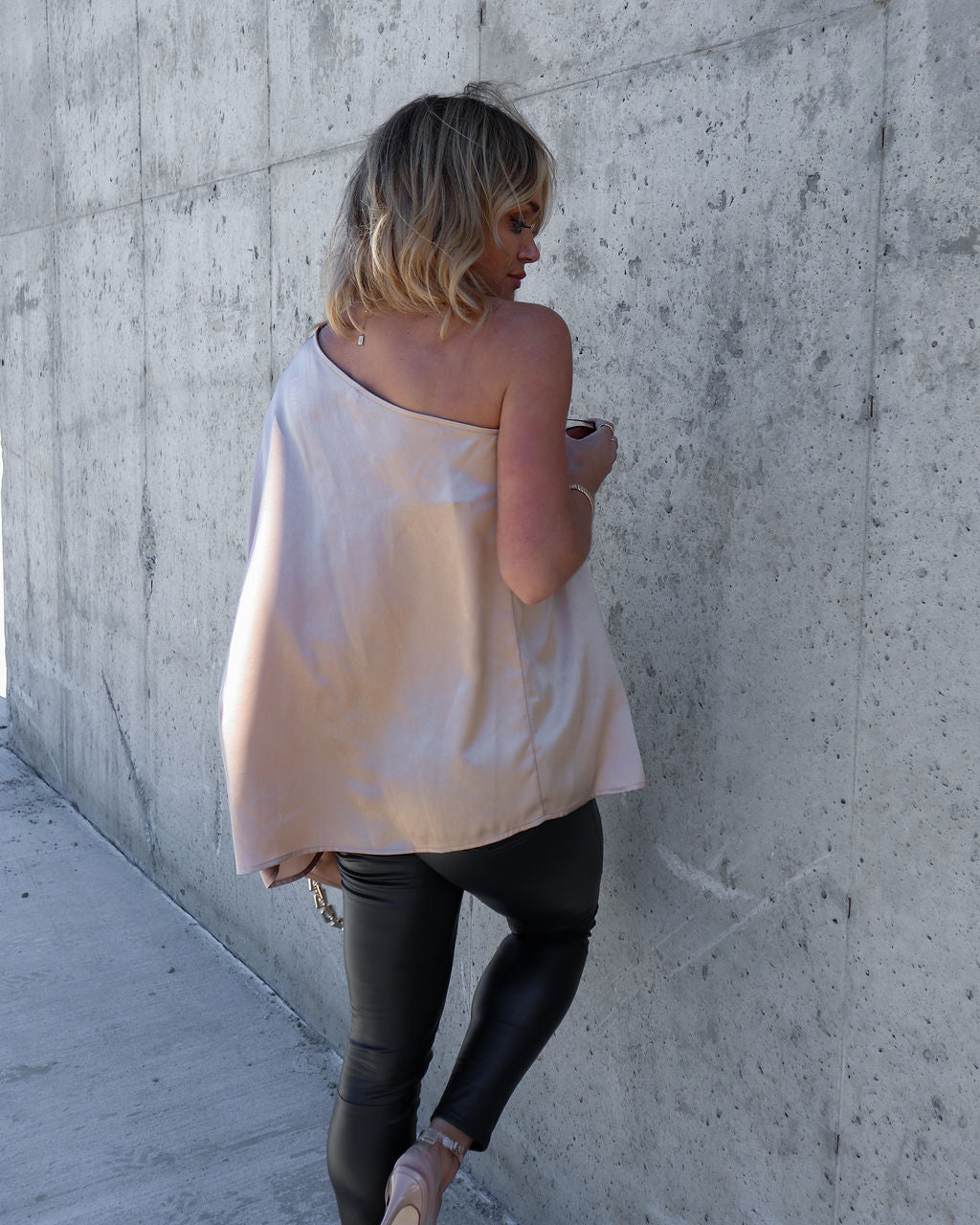 Citizen Of The World Satin One Shoulder Top - Champagne