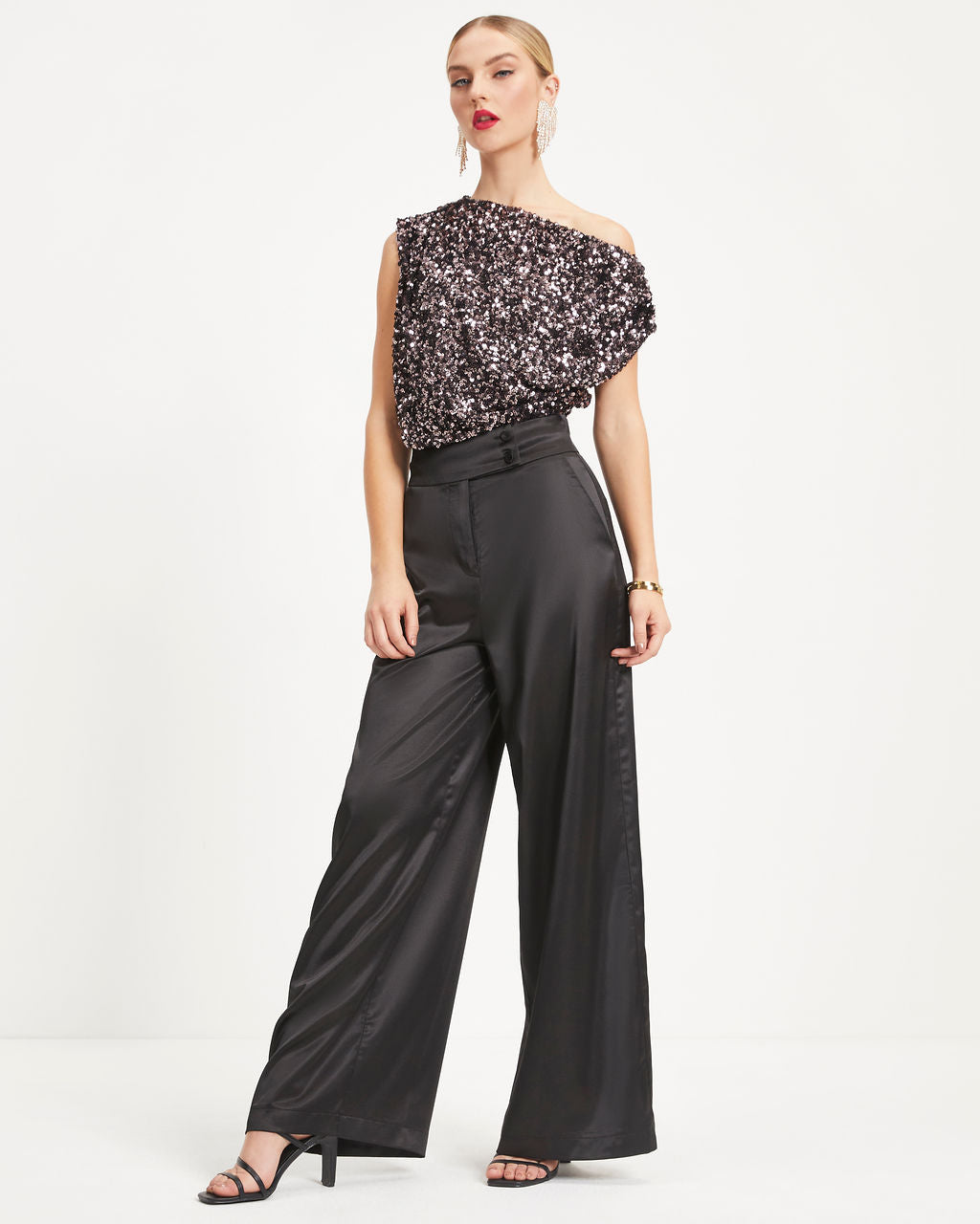 Time To Sparkle Sequin Cowl Neck Top - Purple