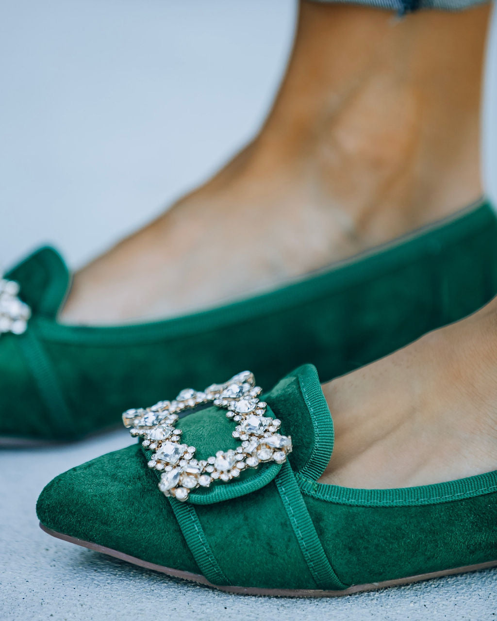 Vanderpump Embellished Faux Suede Flats - Emerald