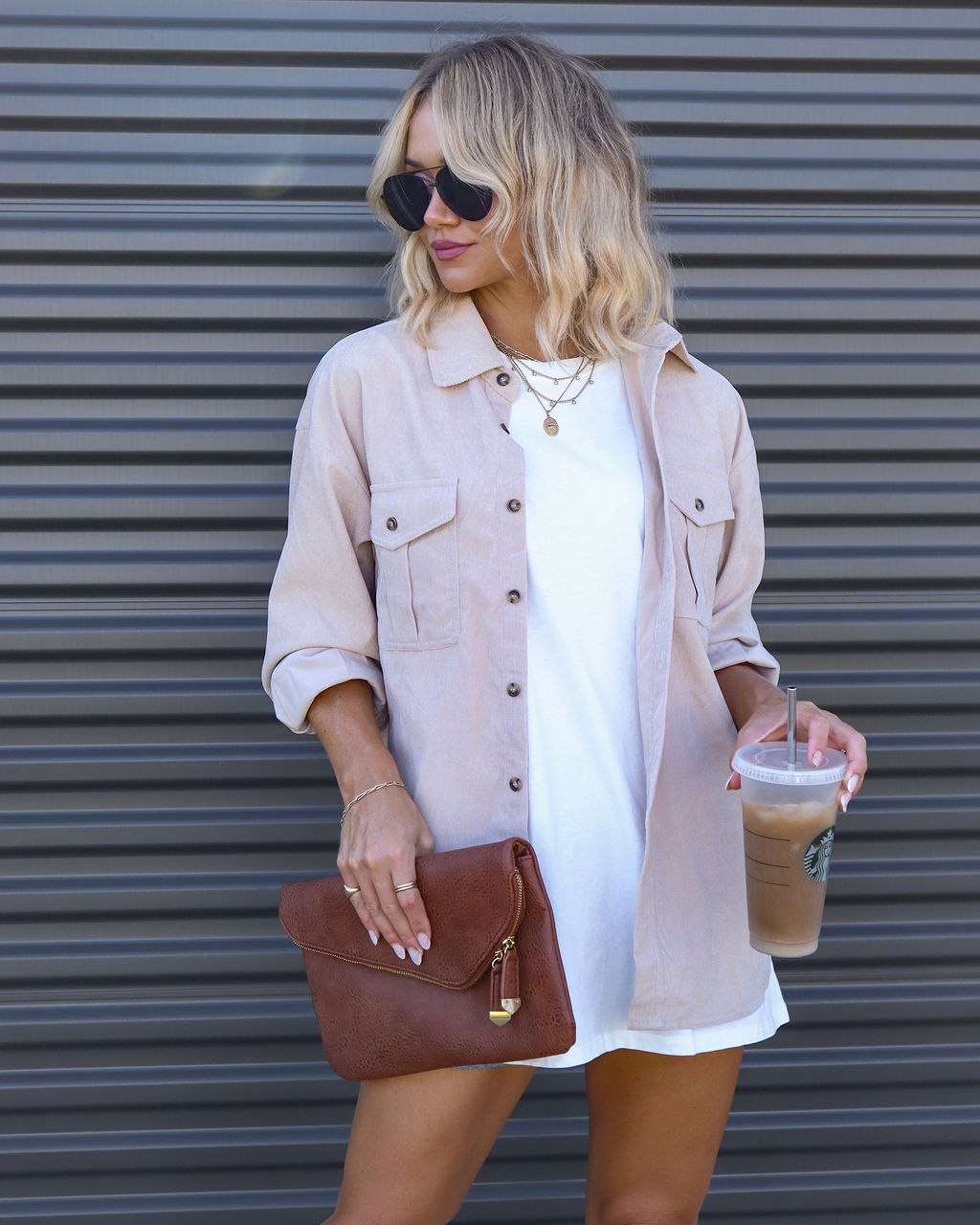 Fall Bonfire Button Down Top - Beige - SALE