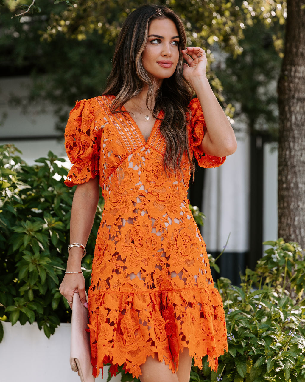 Fall Spice Crochet Lace Mini Dress