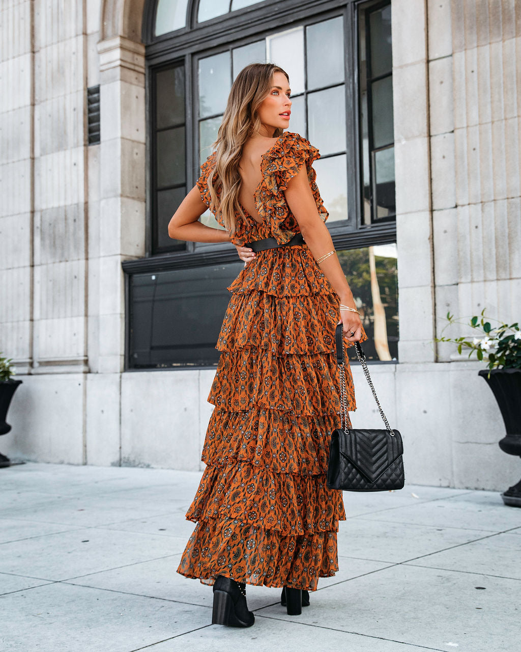 Desert Queen Printed Tiered Belted Maxi Dress