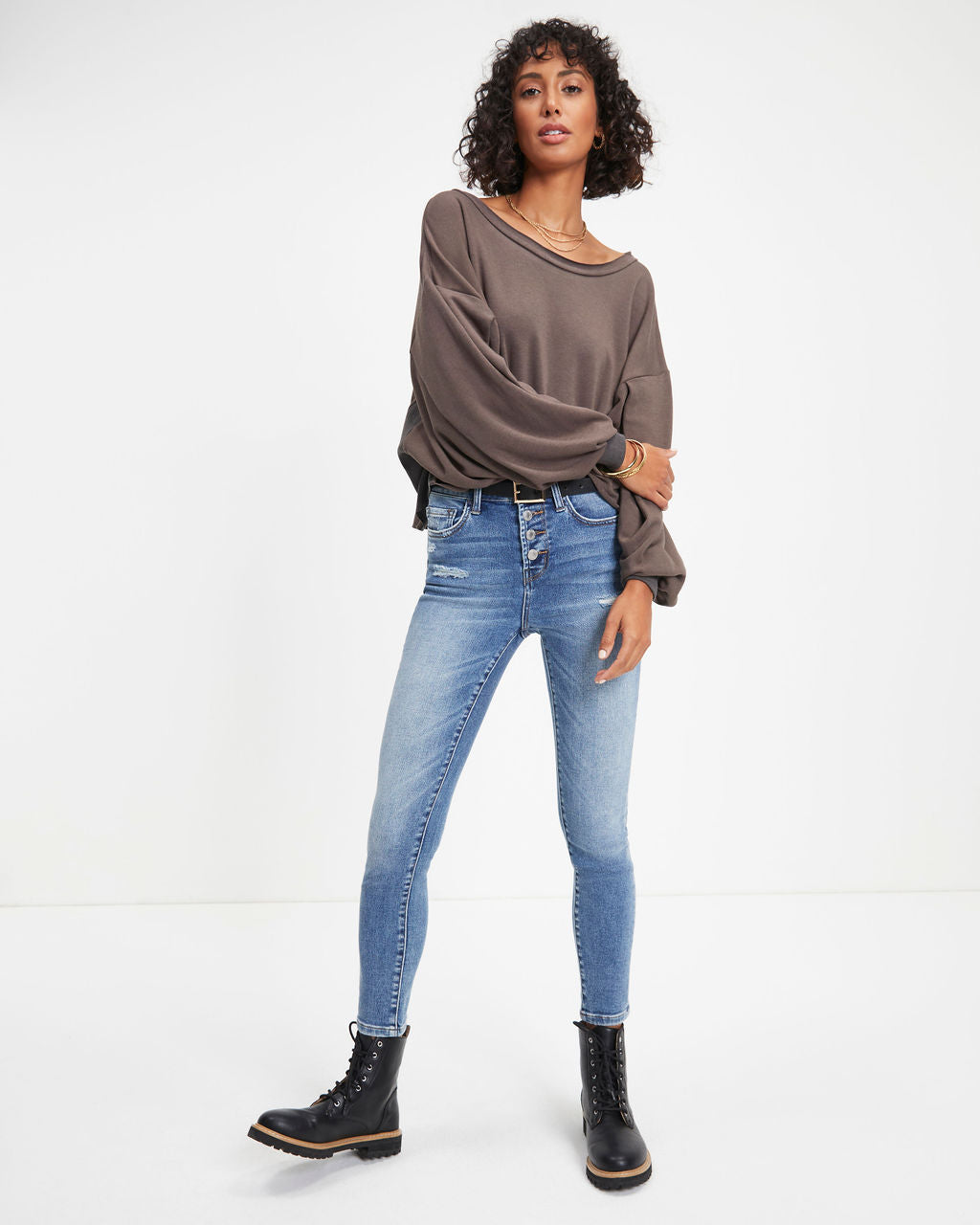 Jerome Knit Dolman Long Sleeve Top - Charcoal