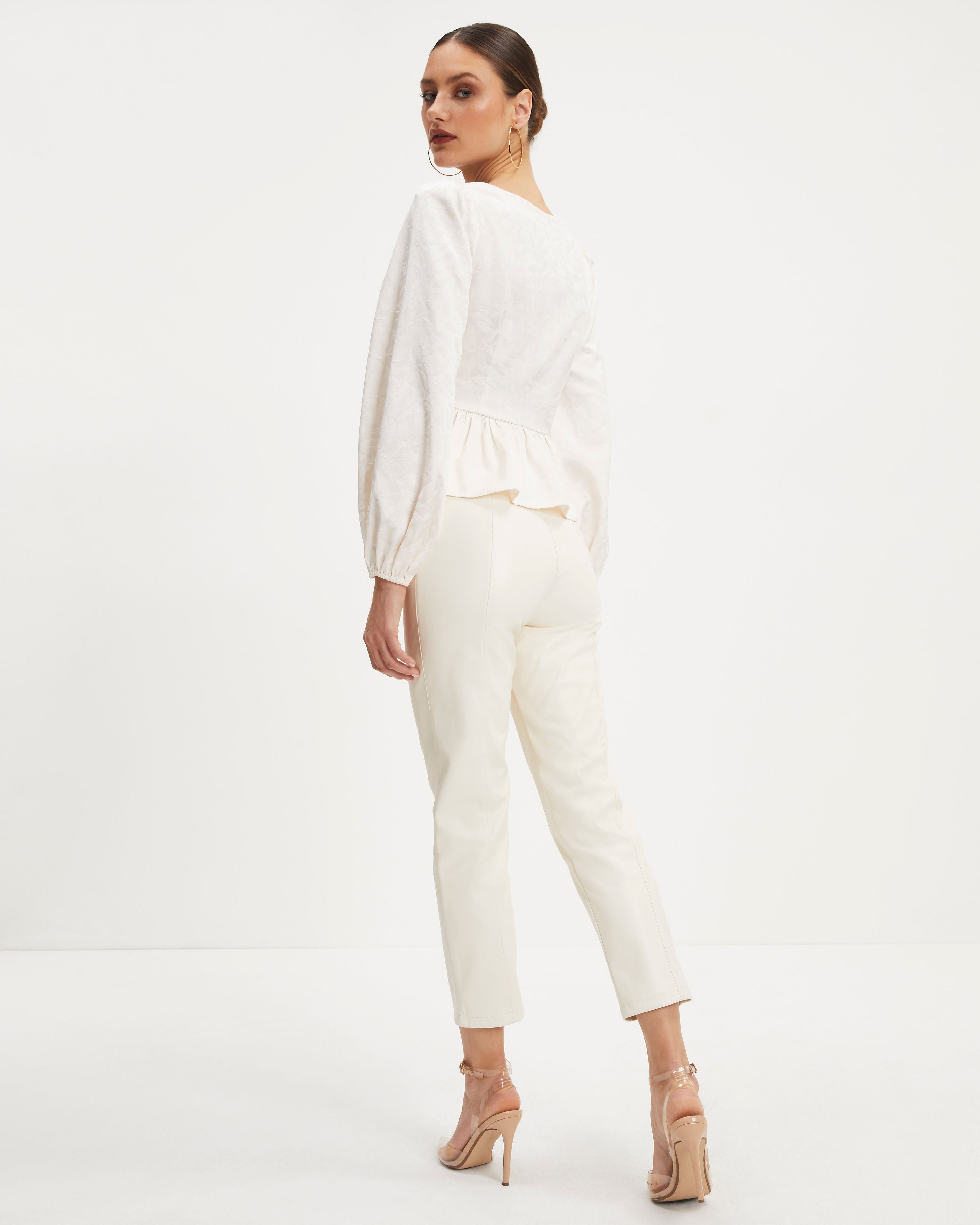 Afternoon At Versailles Puff Sleeve Peplum Top - Cream