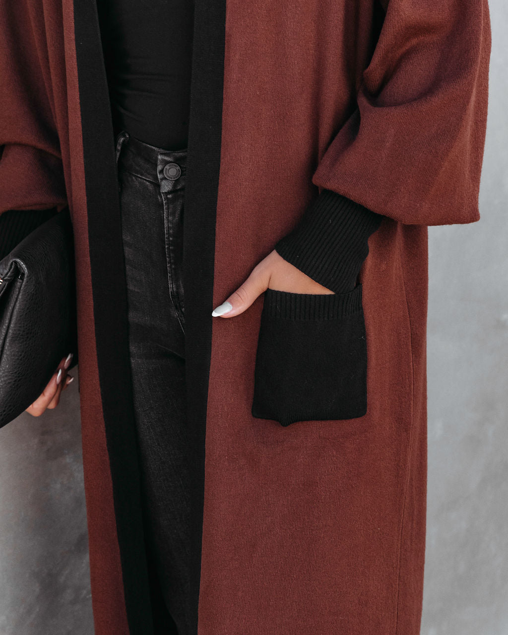 Weekend Errands Pocketed Duster Cardigan - Chocolate