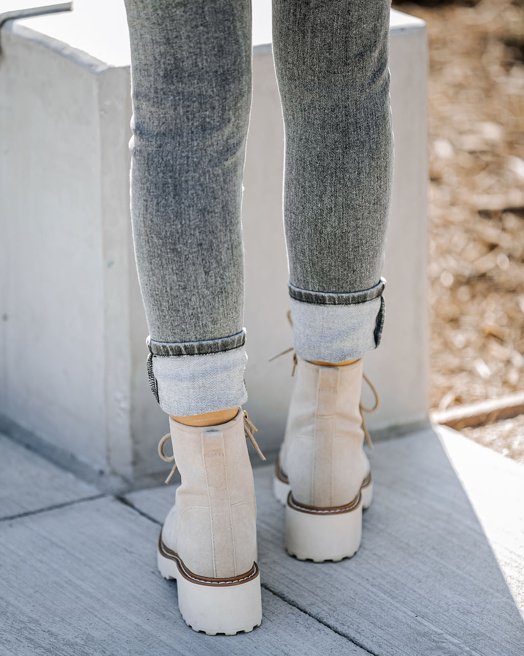 Marissa Faux Suede Lace Up Boot - Beige