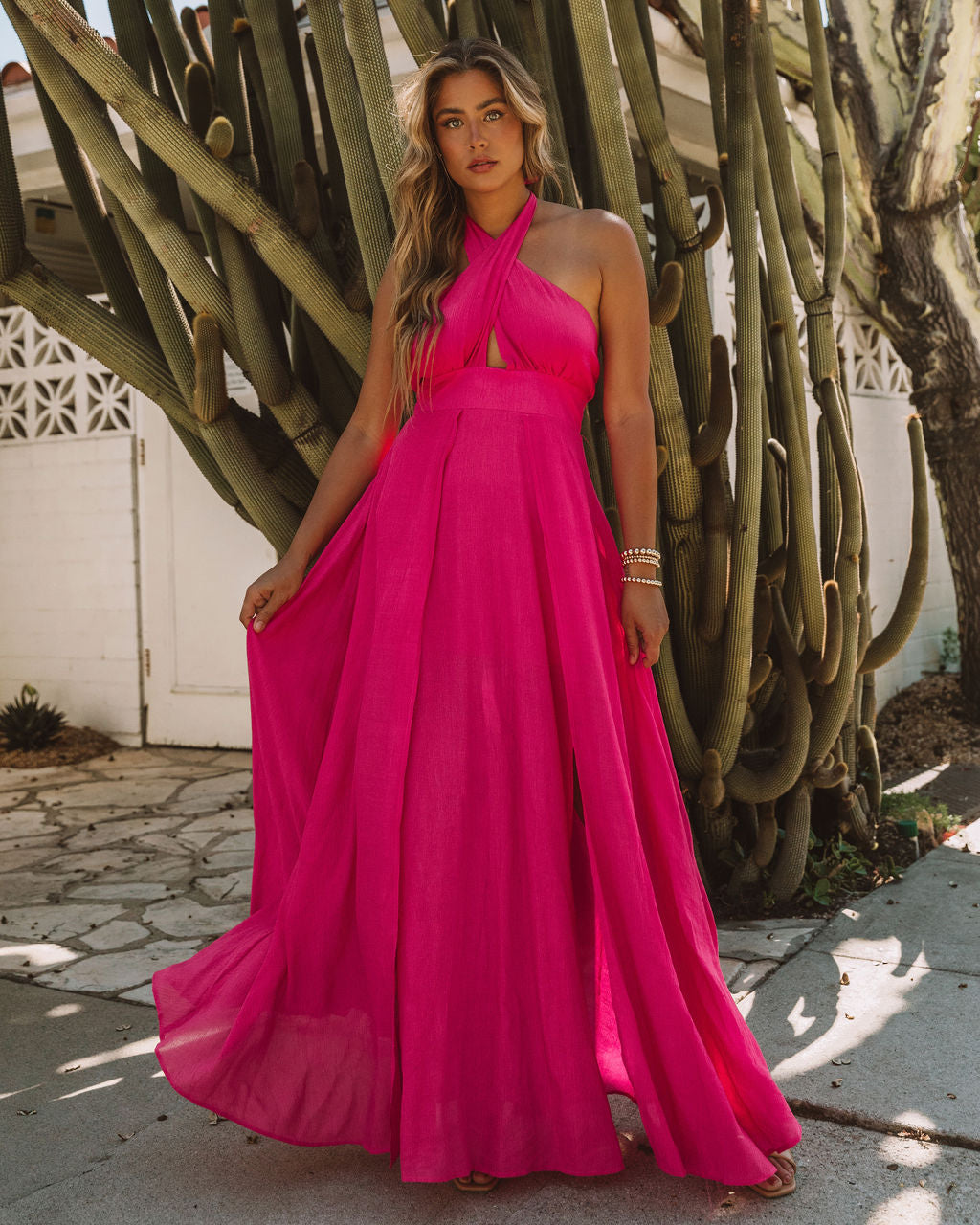 Daffy Backless Halter Maxi Dress - Fuchsia - FINAL SALE