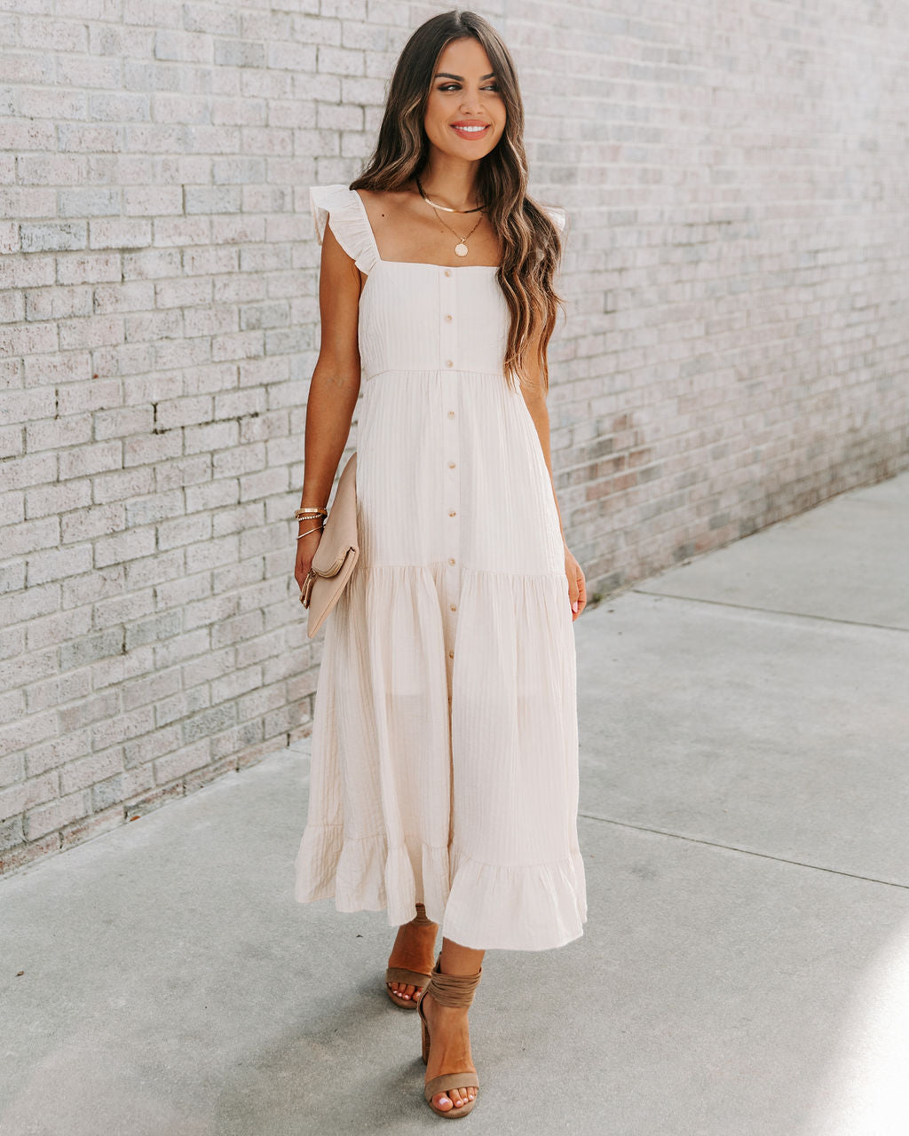 Cana Tiered Textured Midi Dress - Cream