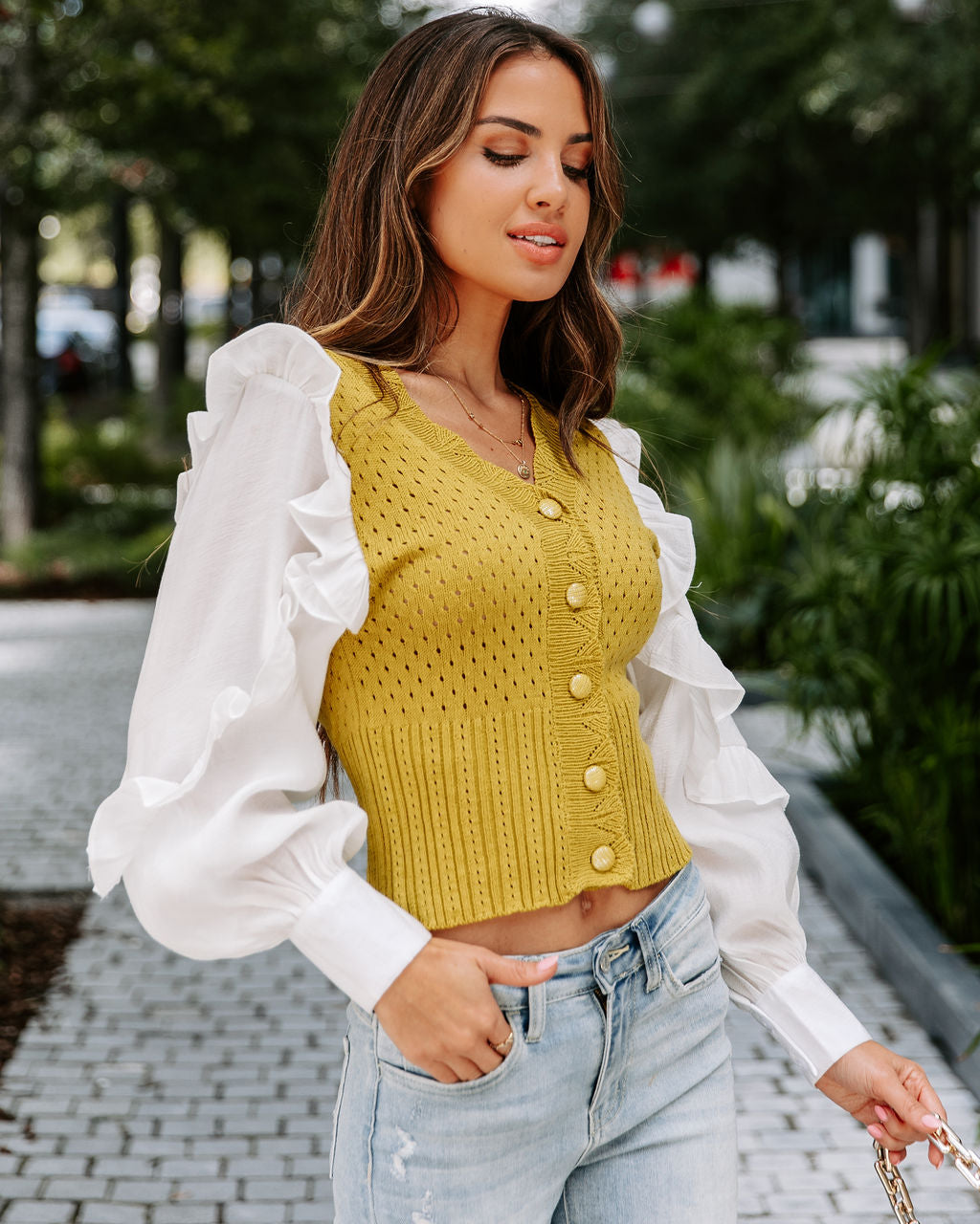 Walk This Way Knit Contrast Cardigan - Chartreuse