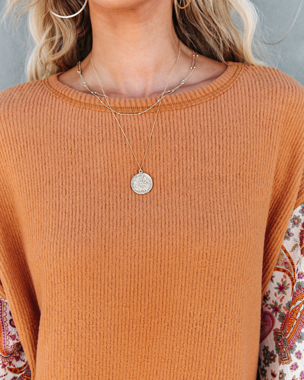 Dakota Ribbed Paisley Contrast Top