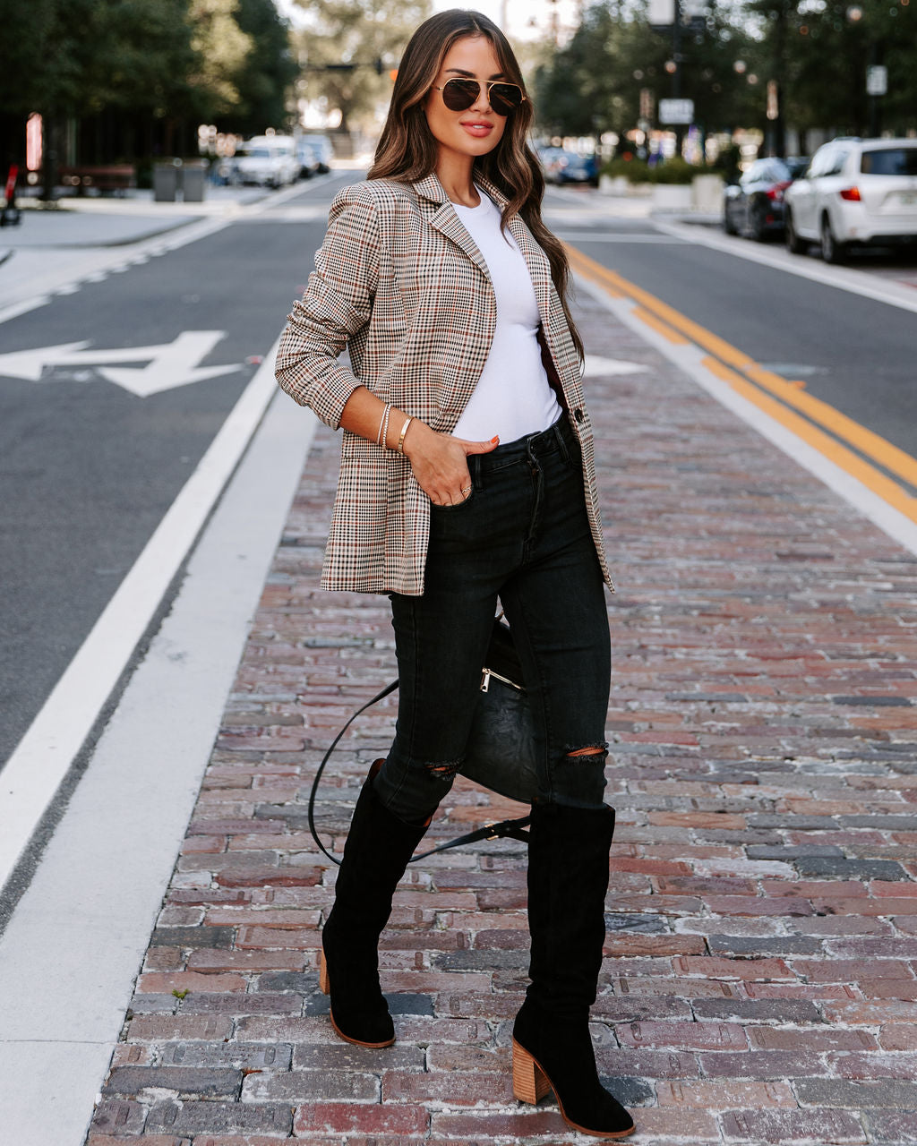 Central Park Strolls Plaid Pocketed Blazer
