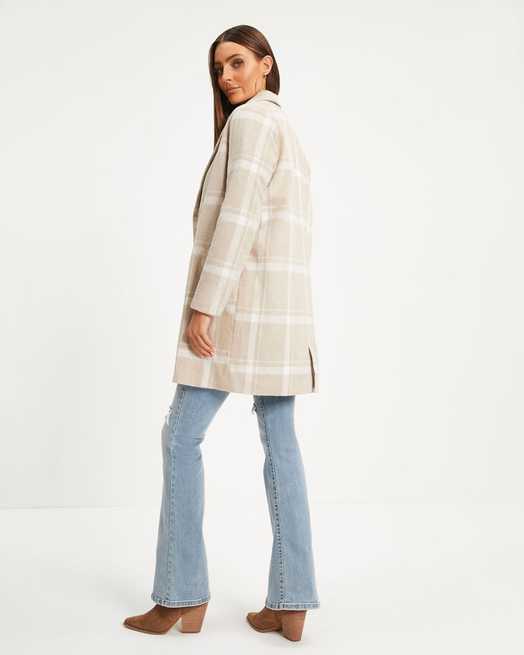 Coming To Town Plaid Pocketed Coat - Beige